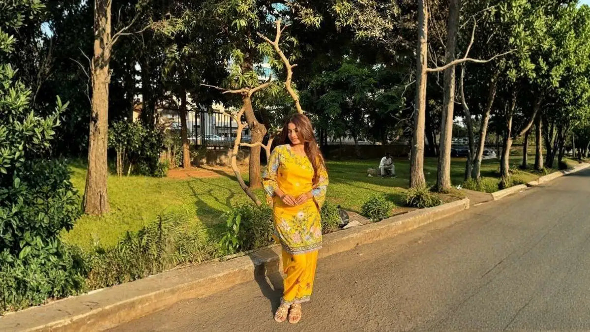 Yellow block print kurti for women