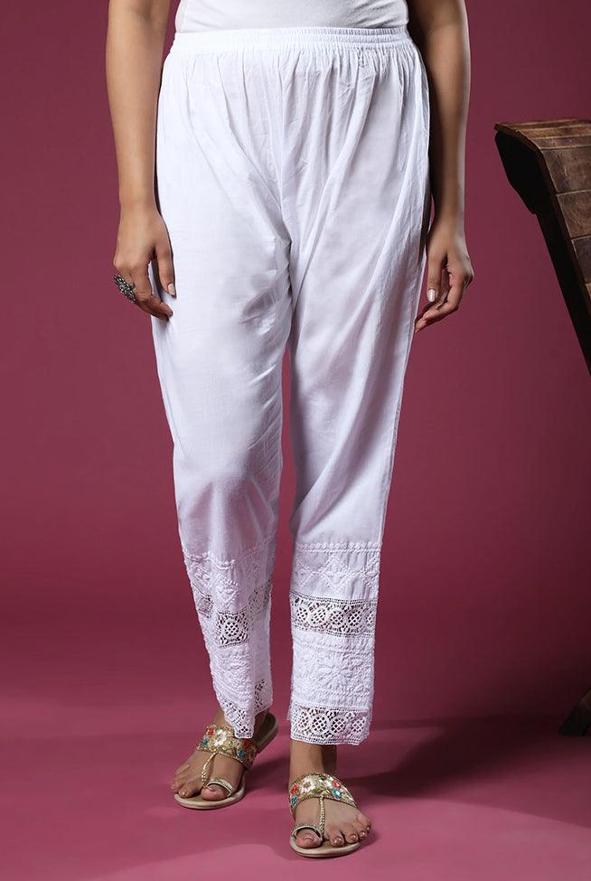 Chic AttireWomen's Lucknow Embroidered Bottom Pants chikenkari Palazzo Pant  Ankle Length Plazo Color Size