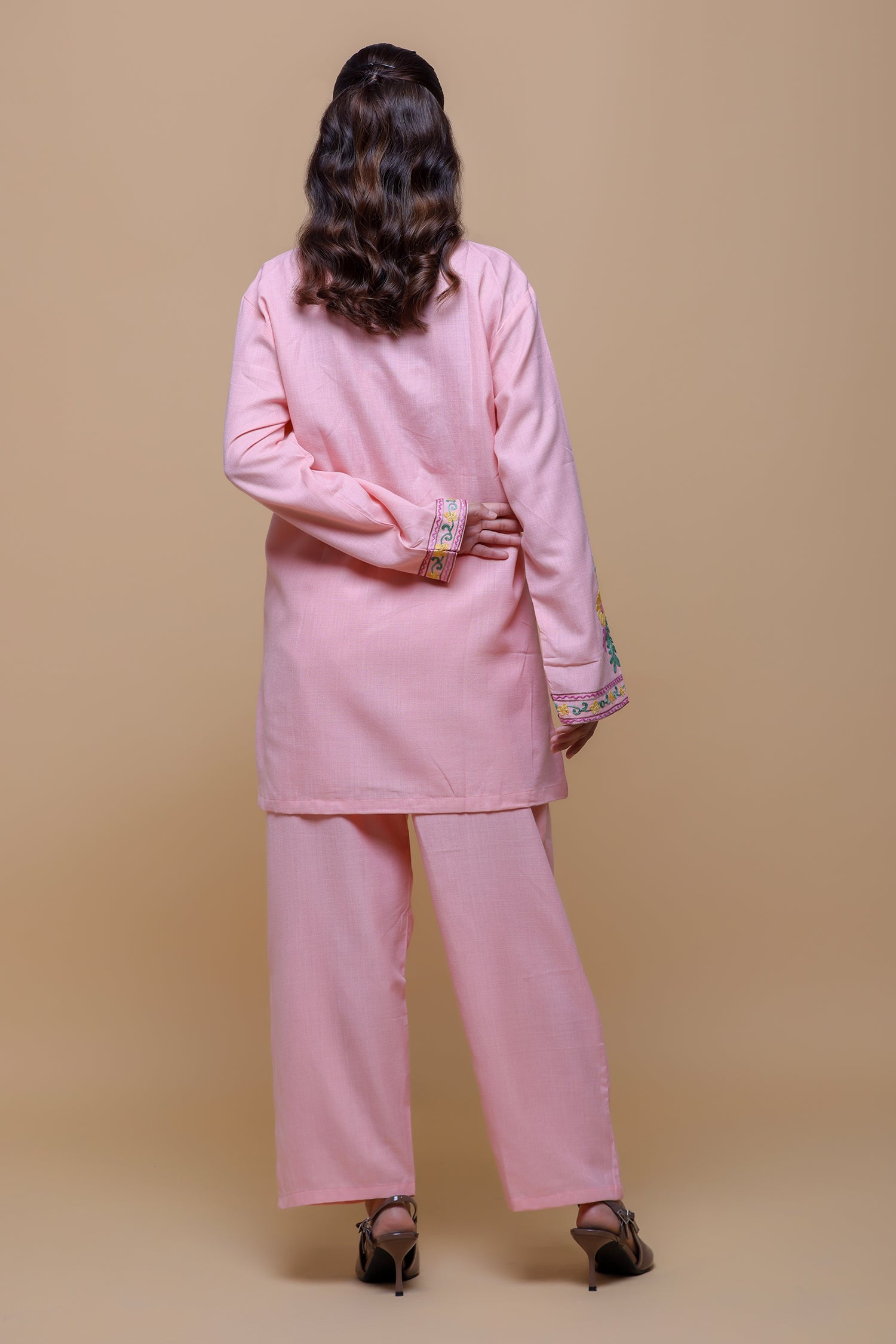 Cotton Kashmiri Aari Shirt Set - Pink