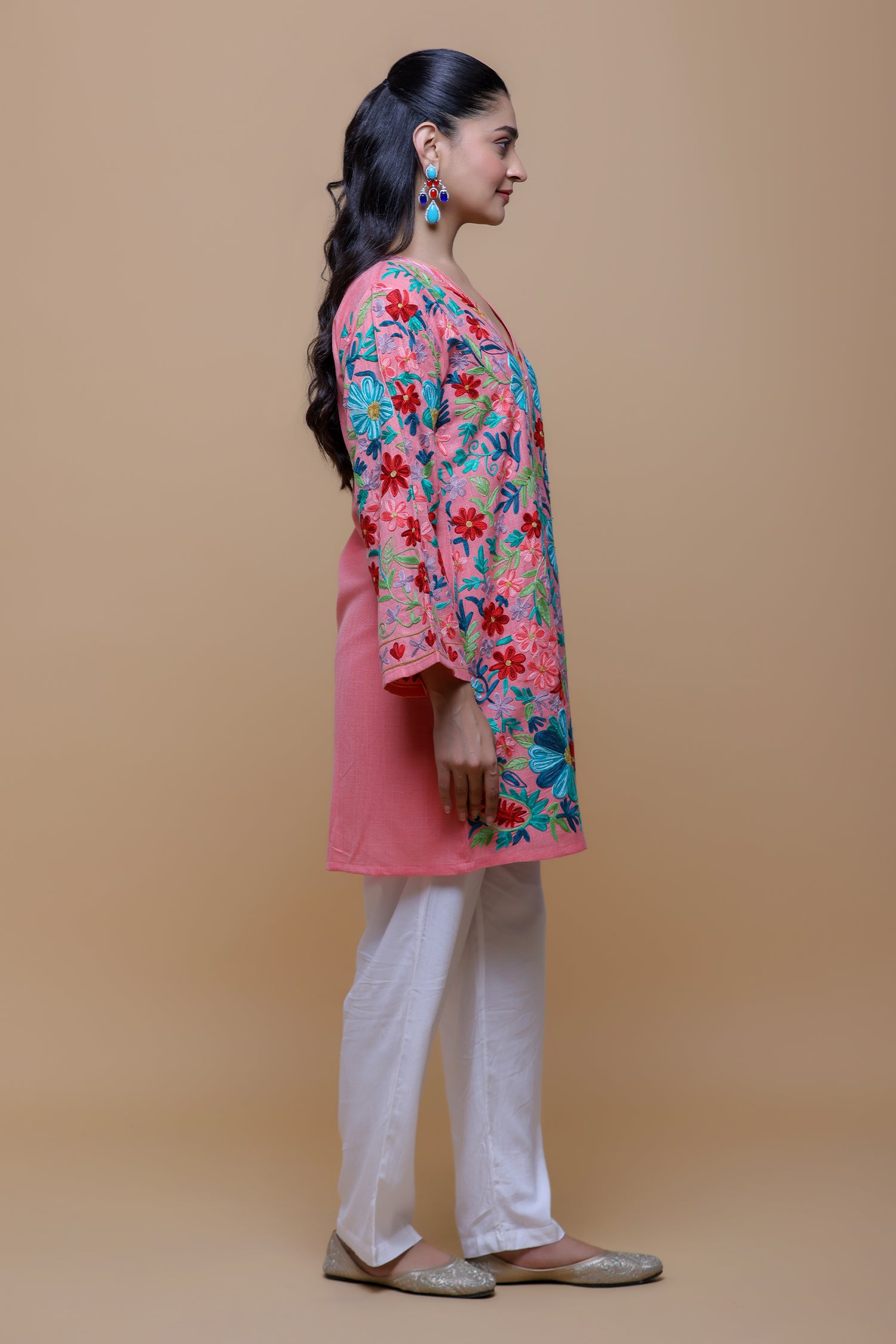 Cotton Kashmiri Aari Jacket - Pink