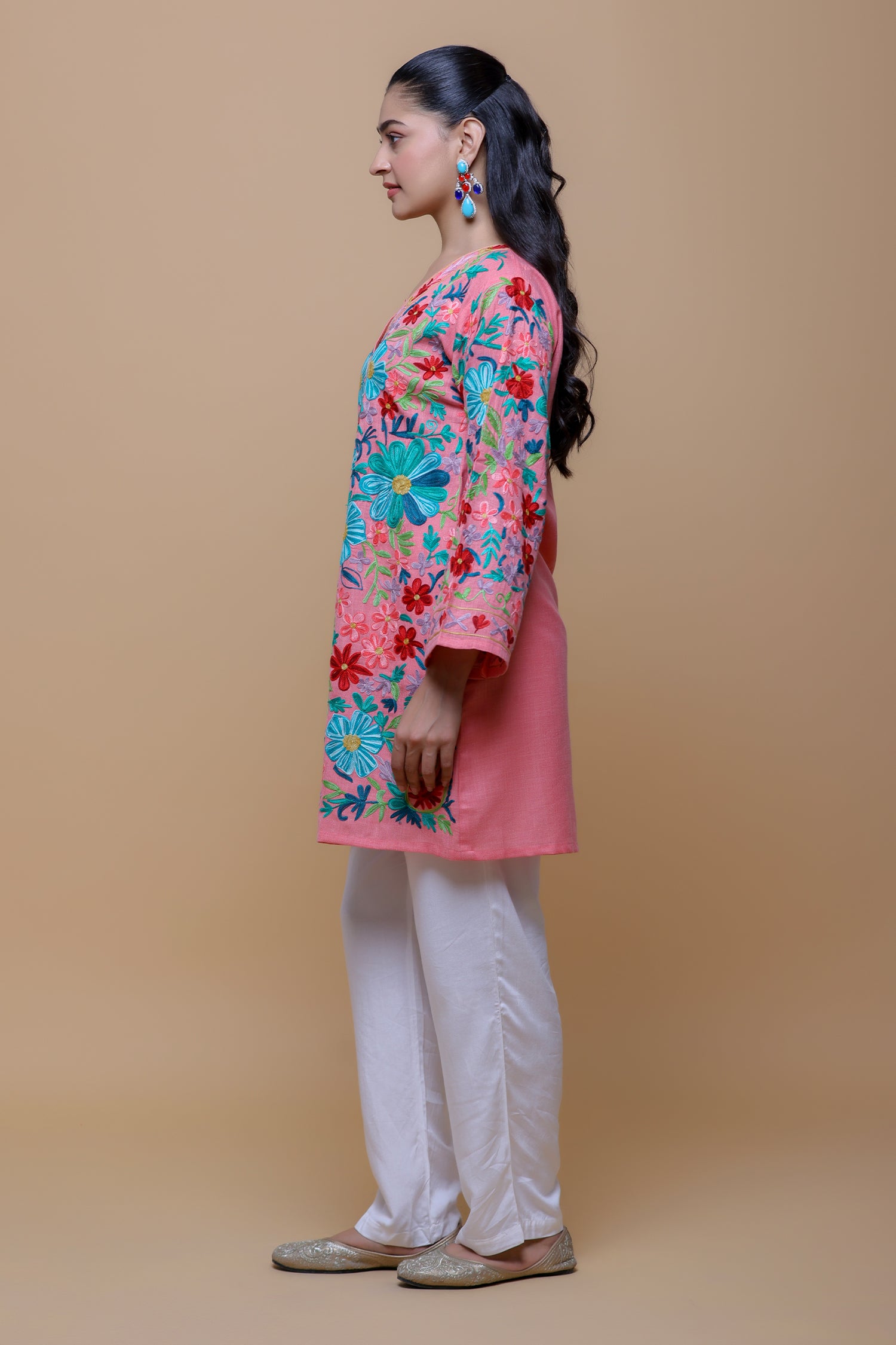 Cotton Kashmiri Aari Jacket - Pink