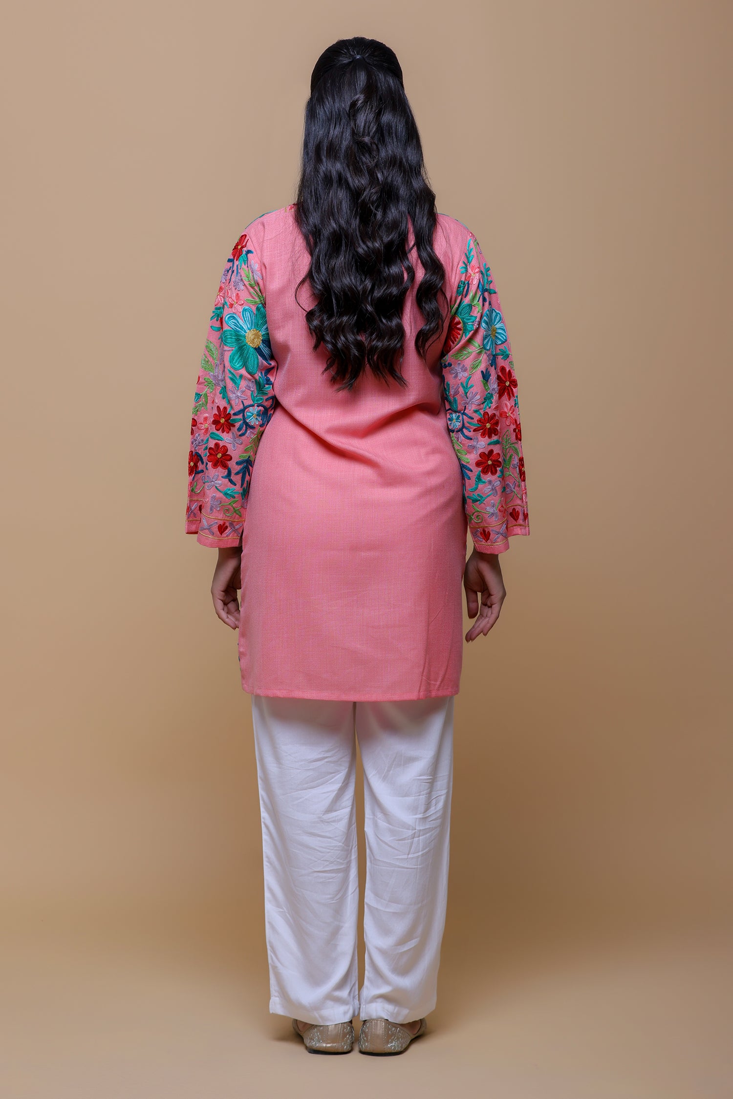 Cotton Kashmiri Aari Jacket - Pink