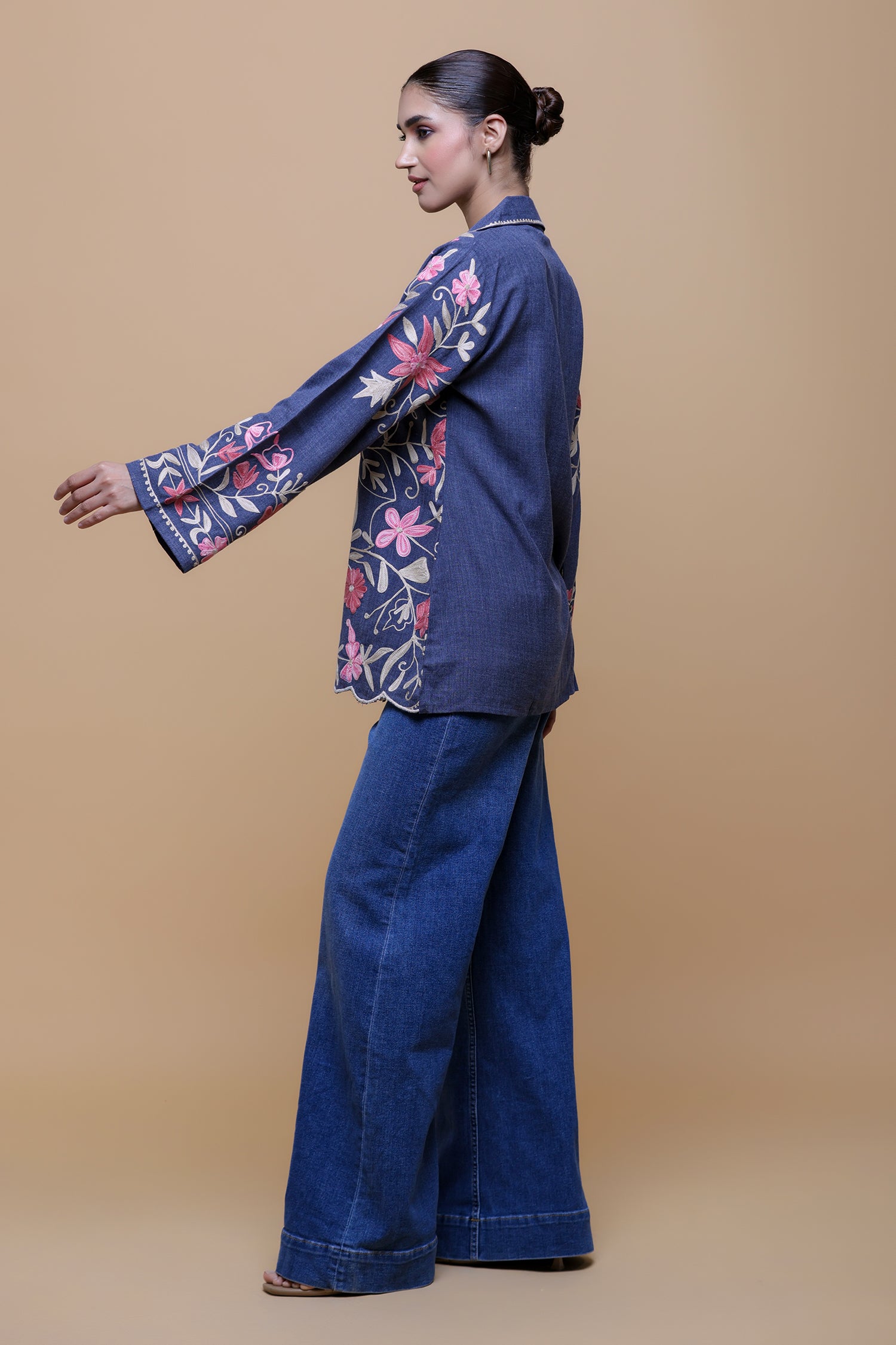 Denim Cotton Kashmiri Aari Short Jacket