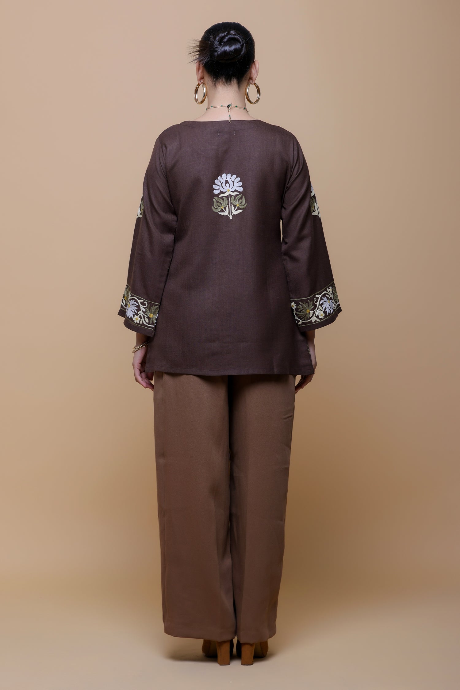 Cotton Kashmiri Aari Jacket- Brown