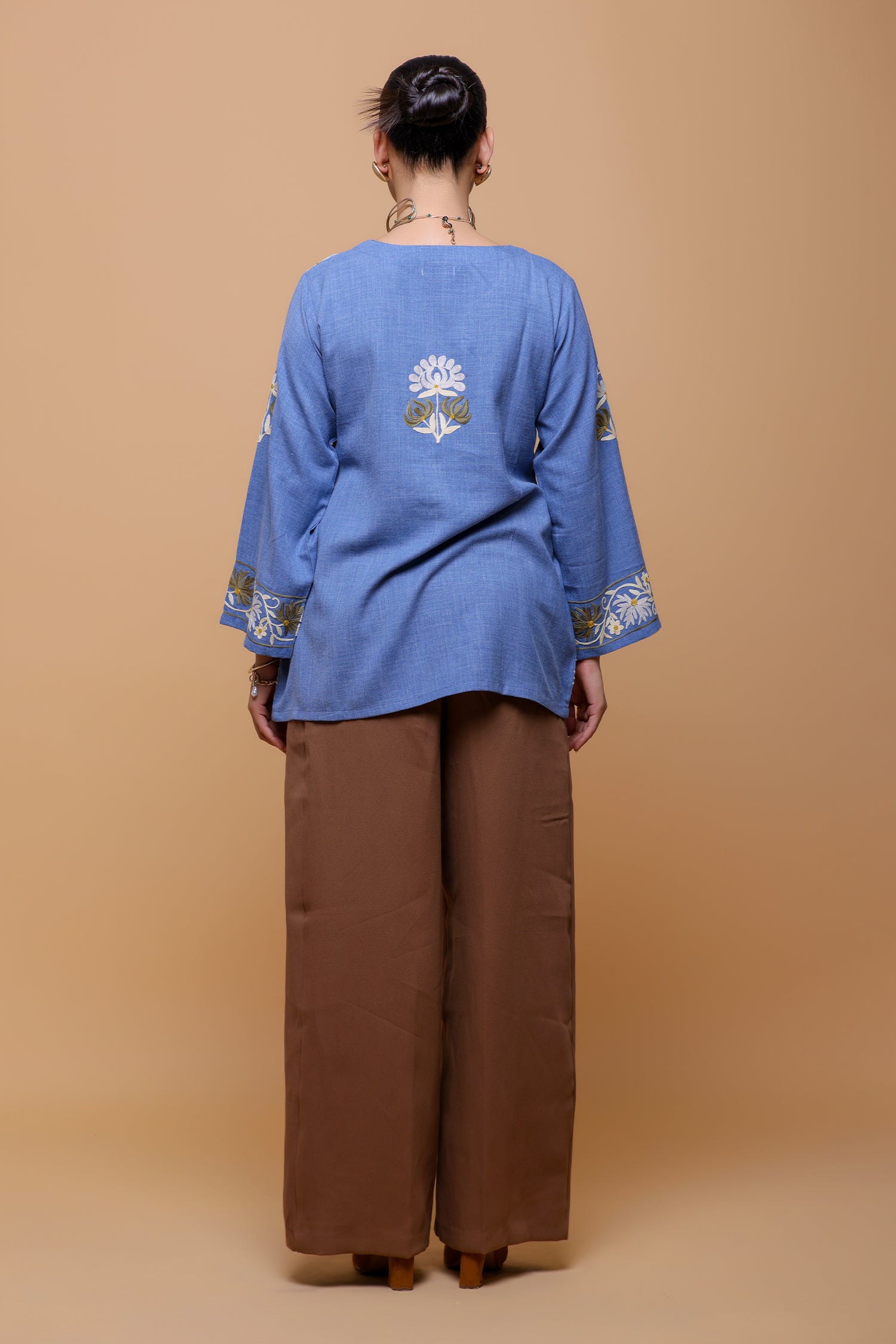 Denim Cotton Kashmiri Aari Jacket