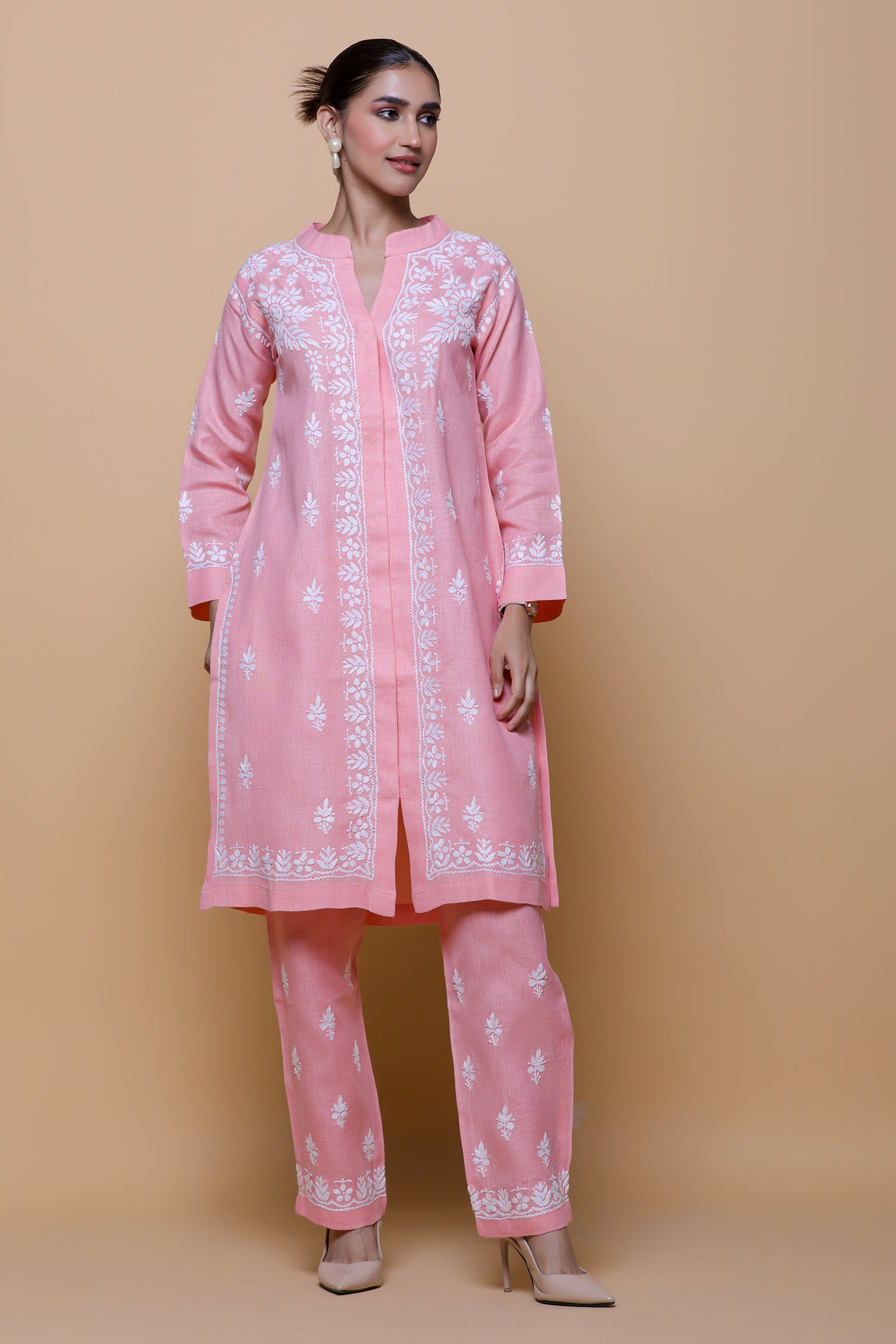 Cotton Chikankari Kurta Set - Pink