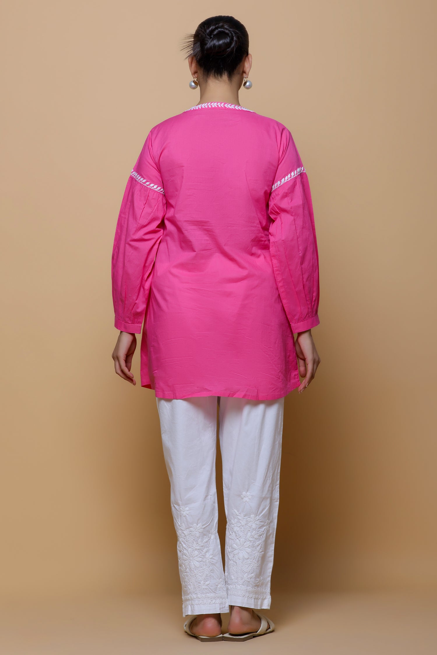 Cotton Chikankari Short Kurta - Pink