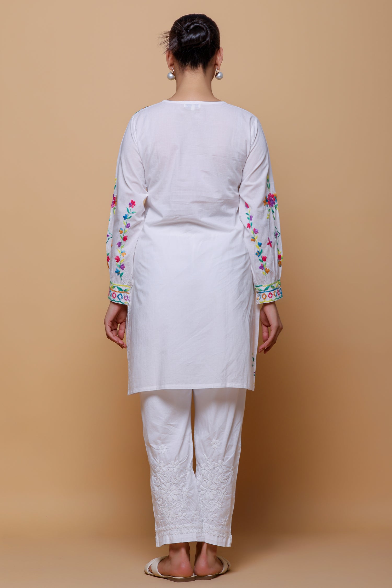 Cotton Chikankari Long Kurta - White