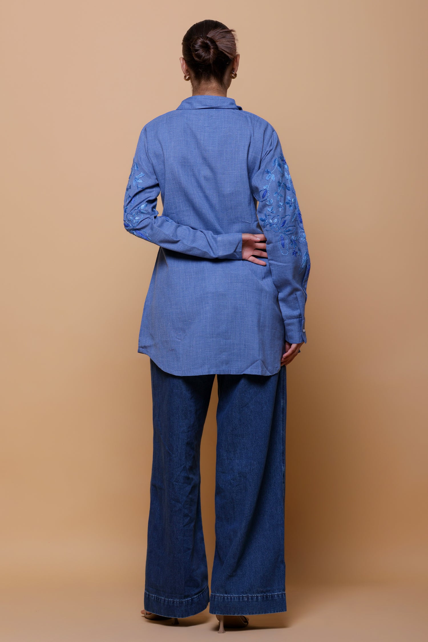 Denim Cotton Chikankari Shirt - Blue