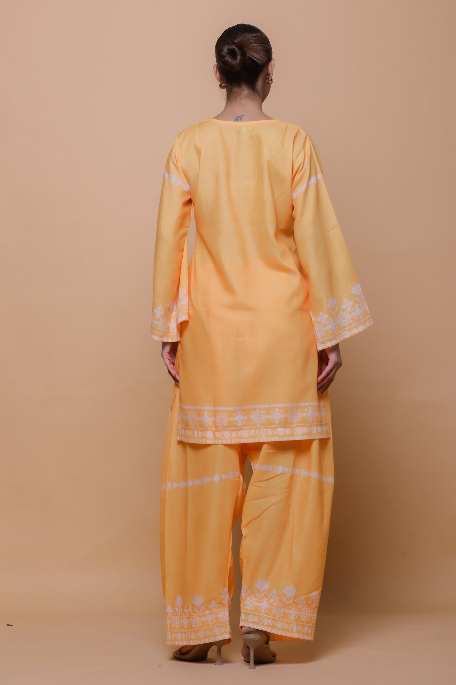 Sunshine Yellow Printed Lawn Cotton Kurta Set with Farsi Pants