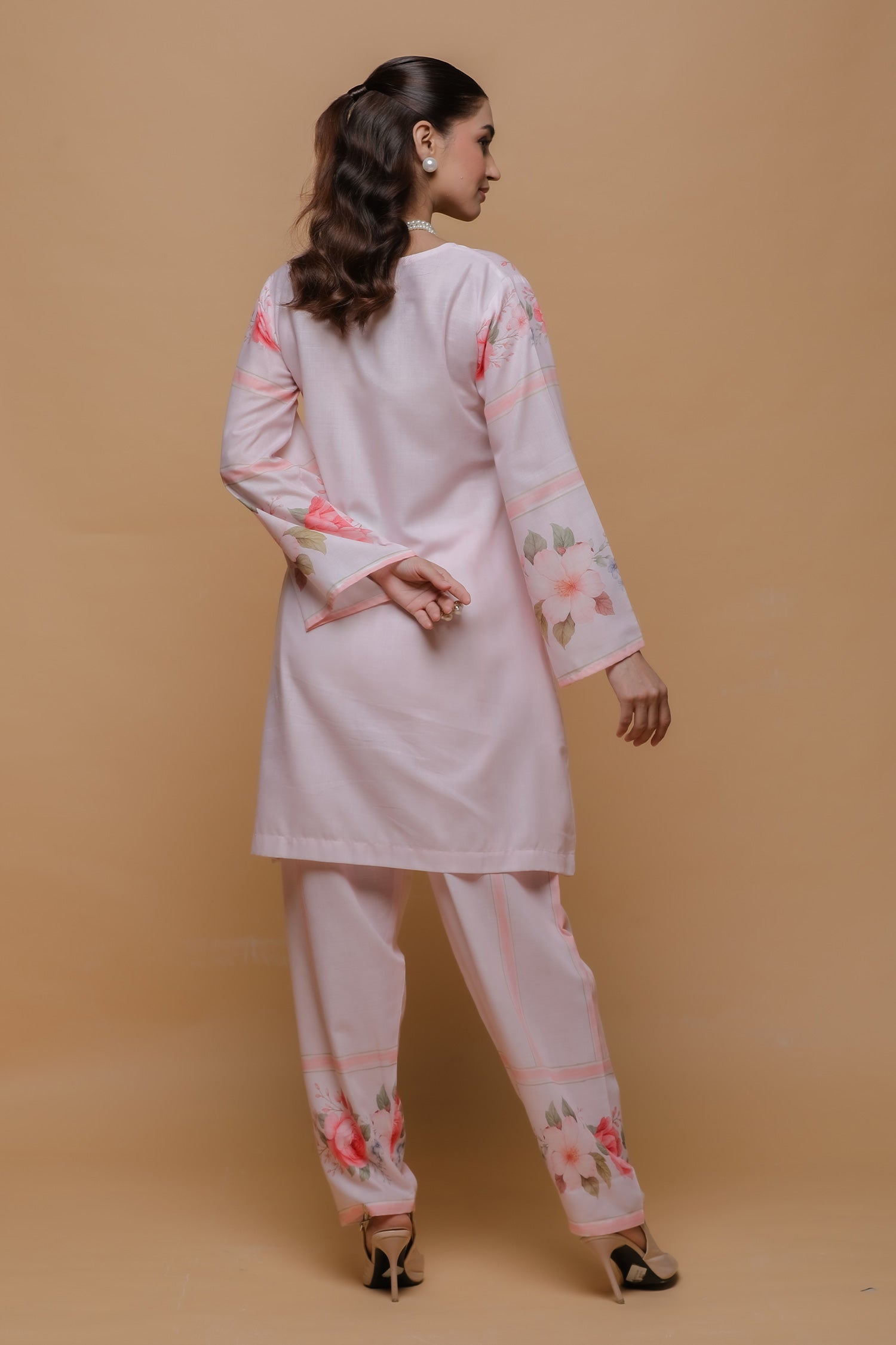 Priyanka x HOK in Blush Pink Floral Printed Lawn Cotton Kurta Set with Straight Pants
