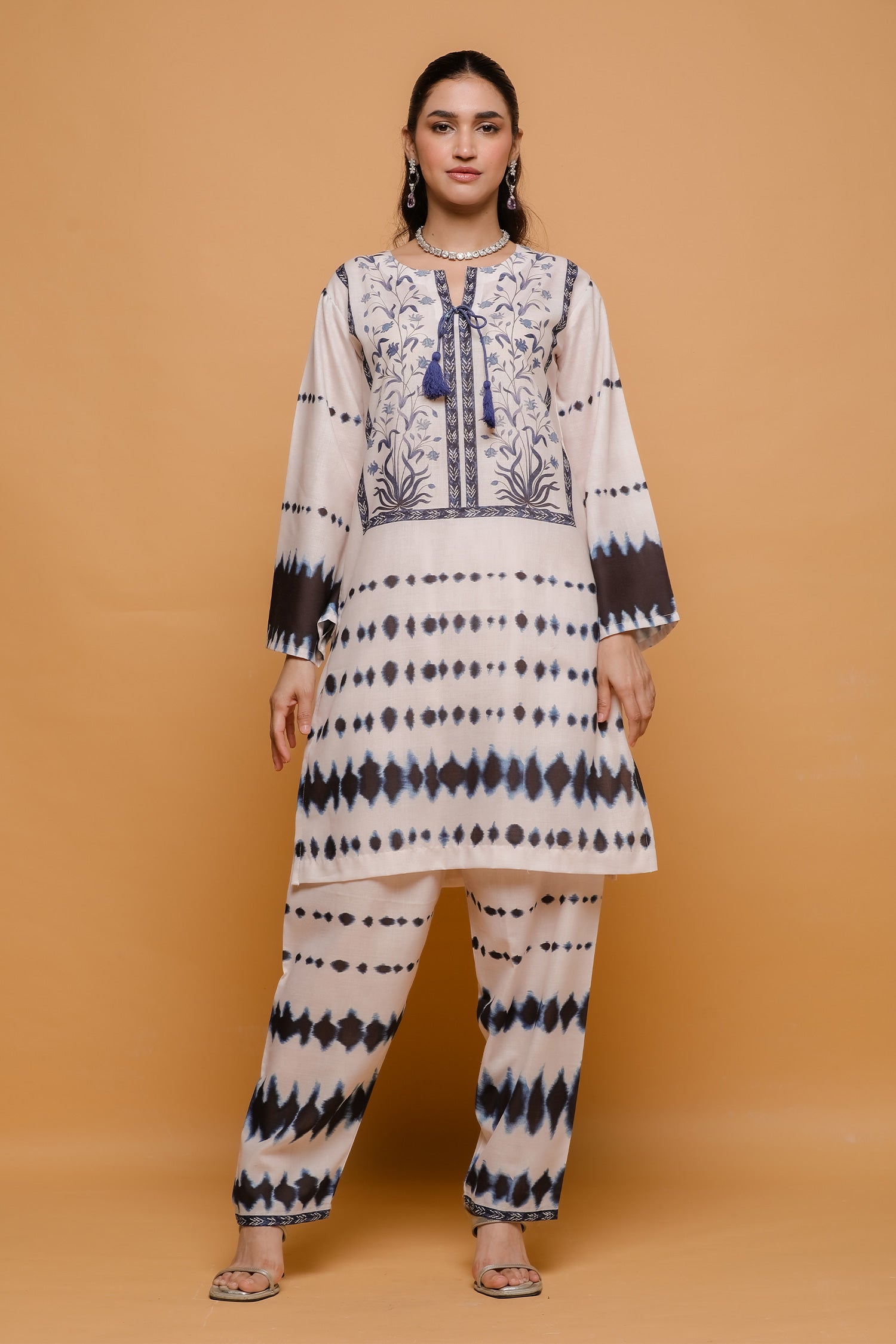 Ivory & Indigo Printed Lawn Cotton Kurta Set with Straight Pants