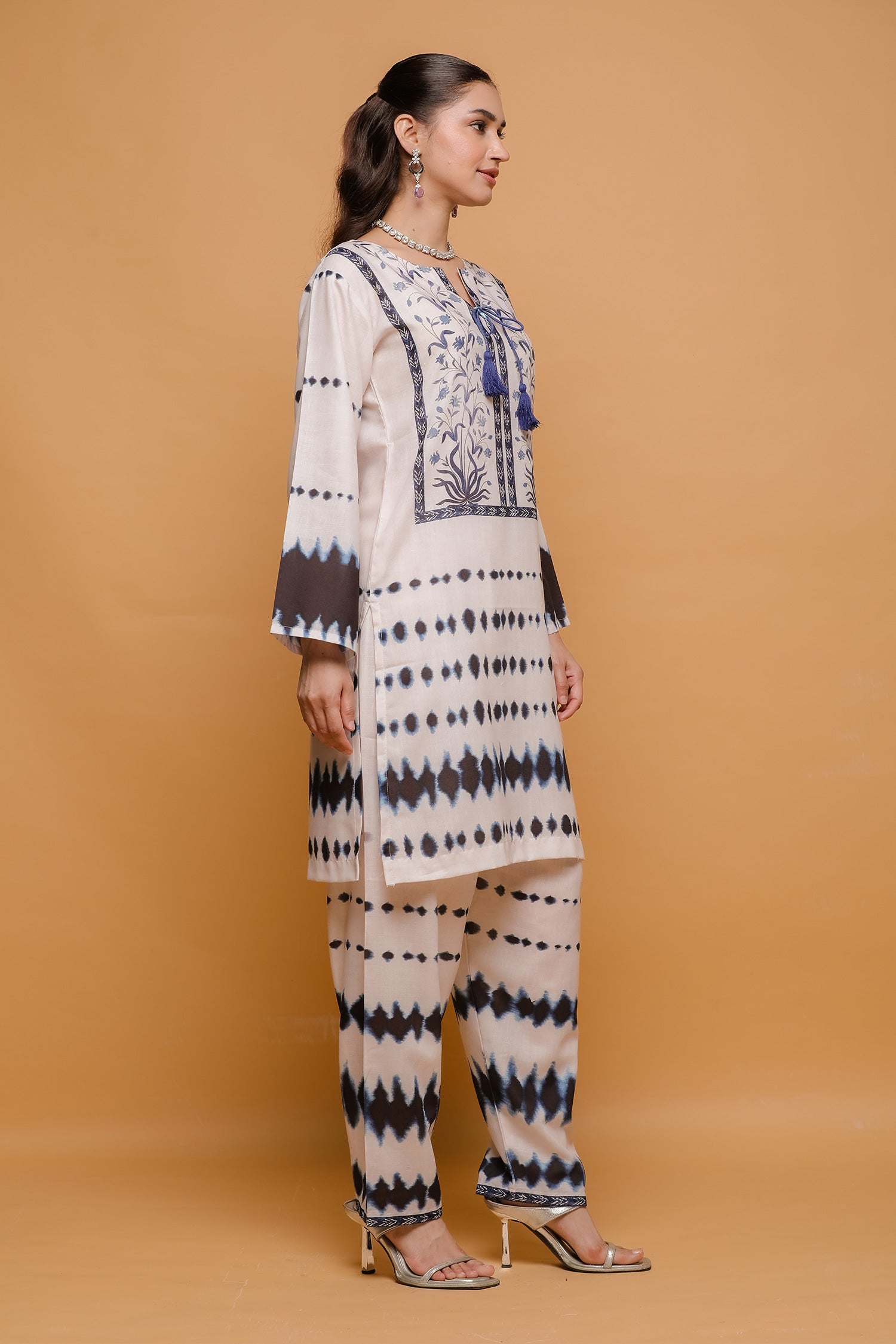 Ivory & Indigo Printed Lawn Cotton Kurta Set with Straight Pants