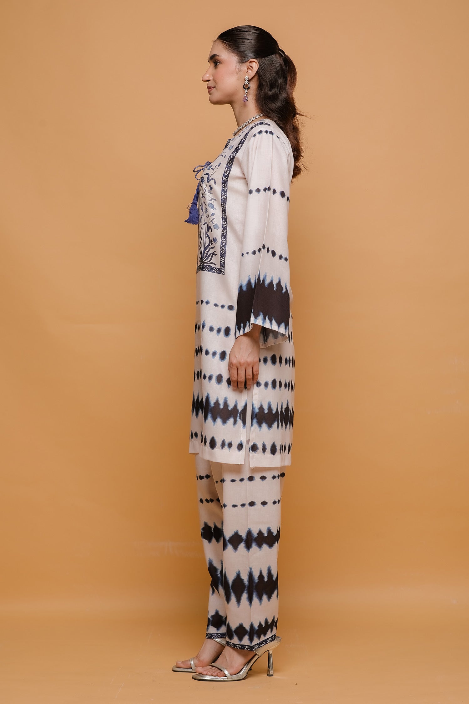 Ivory & Indigo Printed Lawn Cotton Kurta Set with Straight Pants