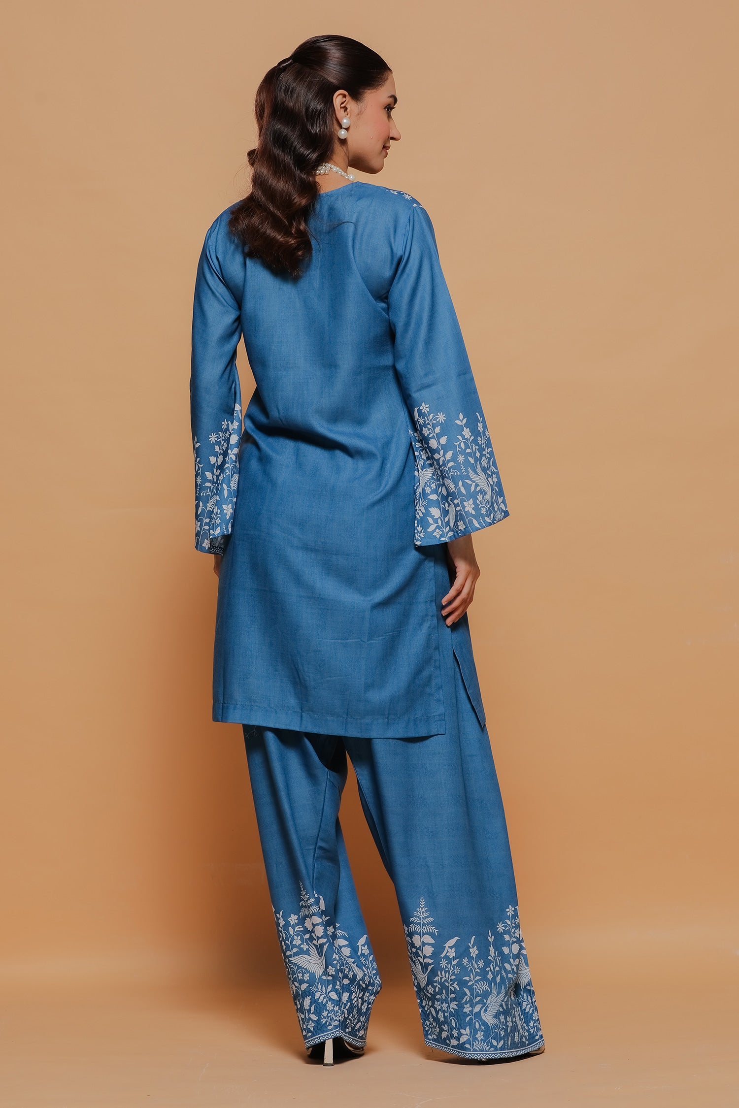 Indigo Blue Printed Lawn Cotton Kurta Set with Farsi Pants