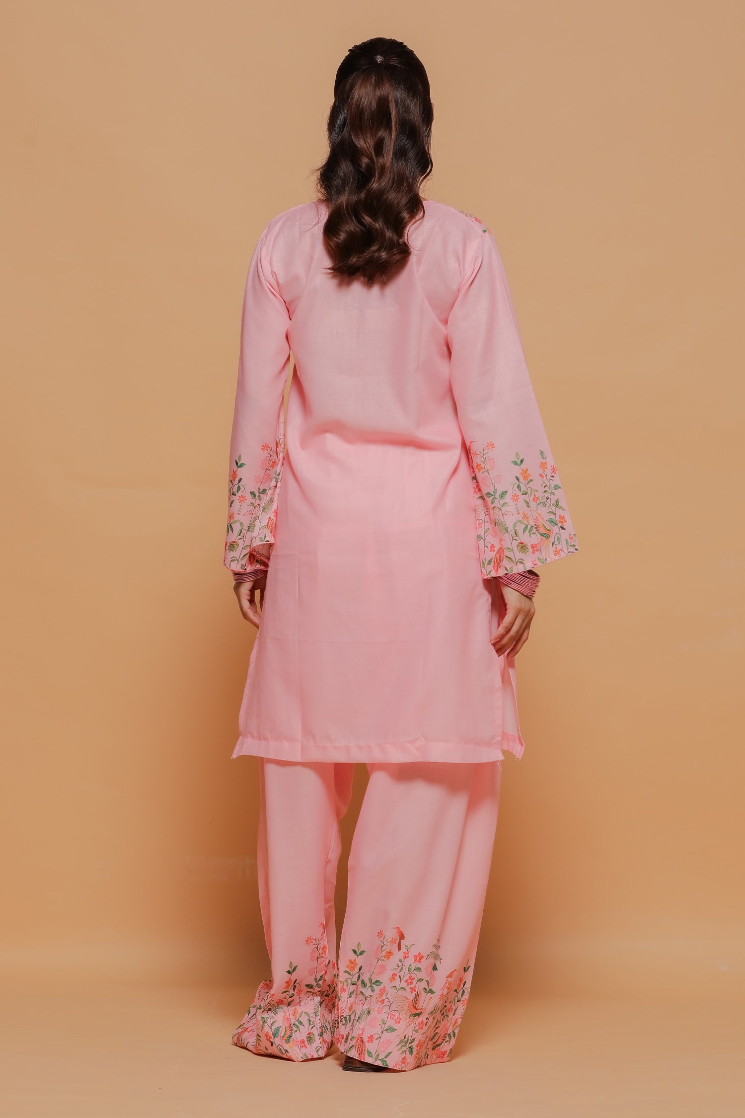 Blush Pink Printed Lawn Cotton Kurta Set with Farsi Pants
