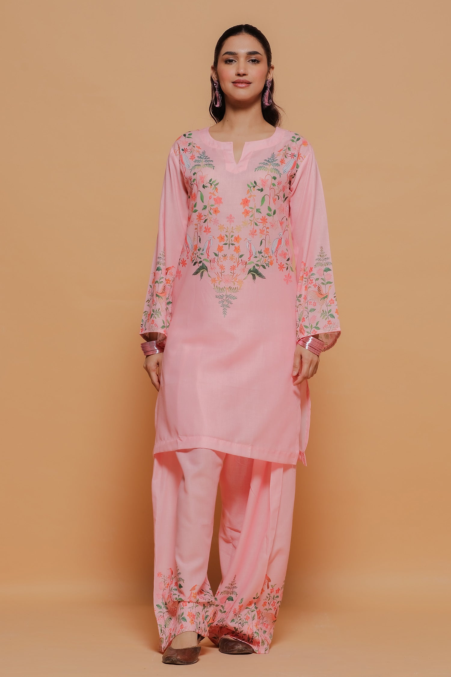 Blush Pink Printed Lawn Cotton Kurta Set with Farsi Pants