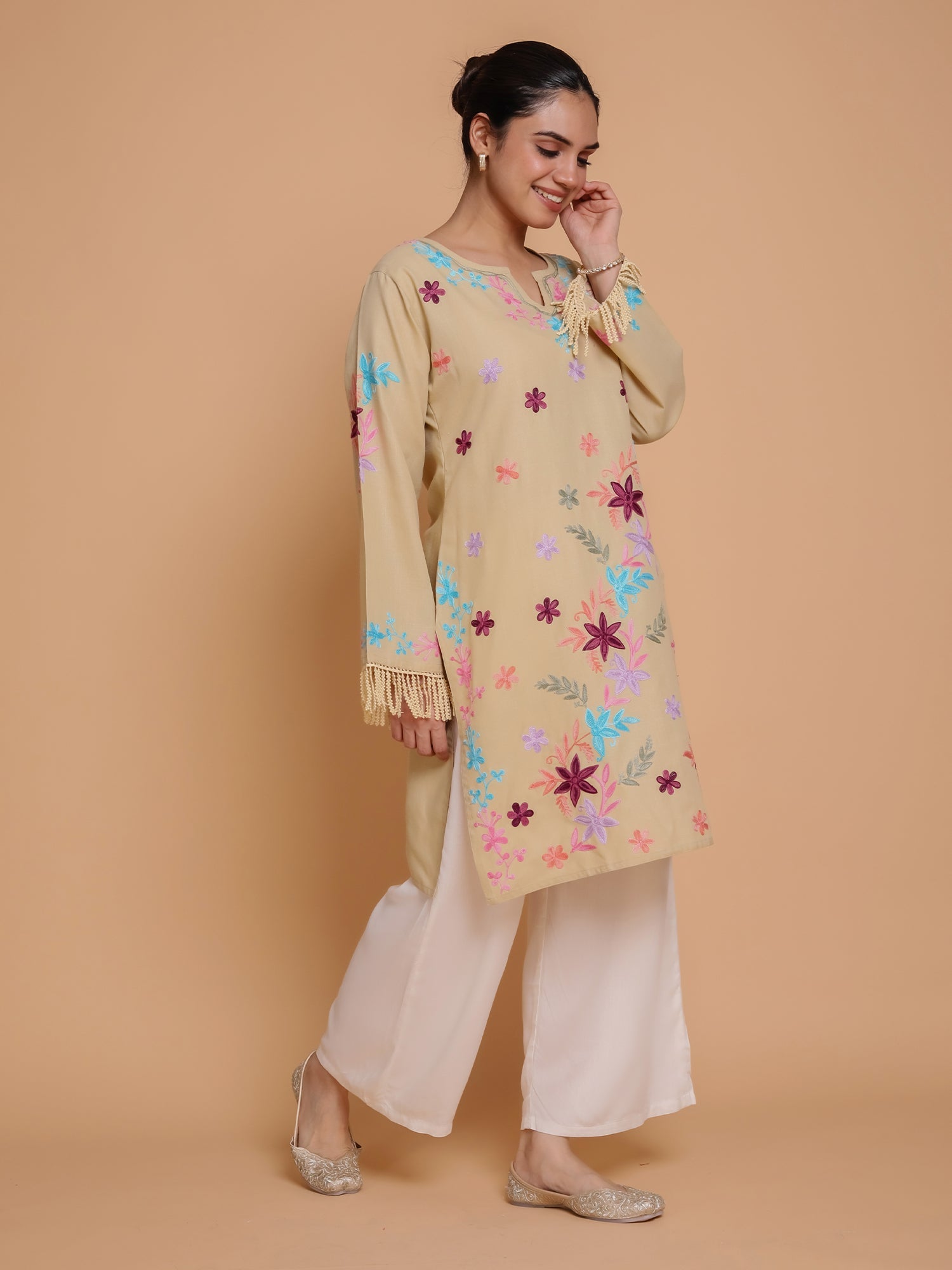 Falak Kashmiri Long Kurta - Beige