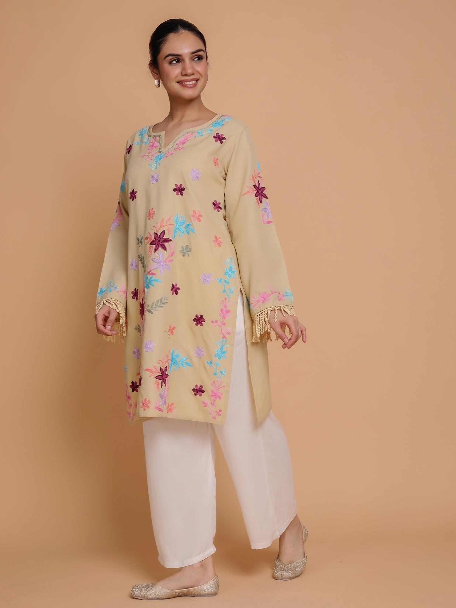 Falak Kashmiri Long Kurta - Beige