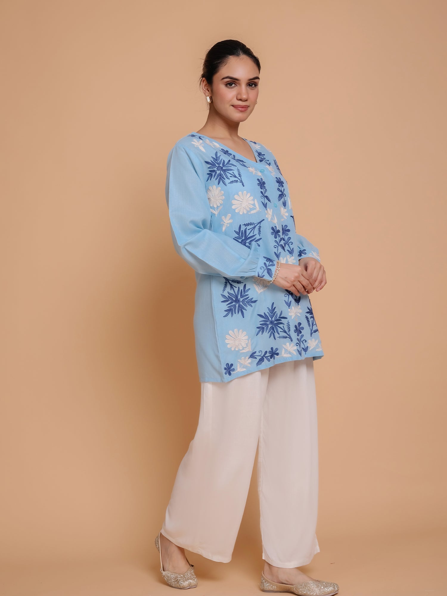 Falak Kashmiri Shirt Style - Sky Blue