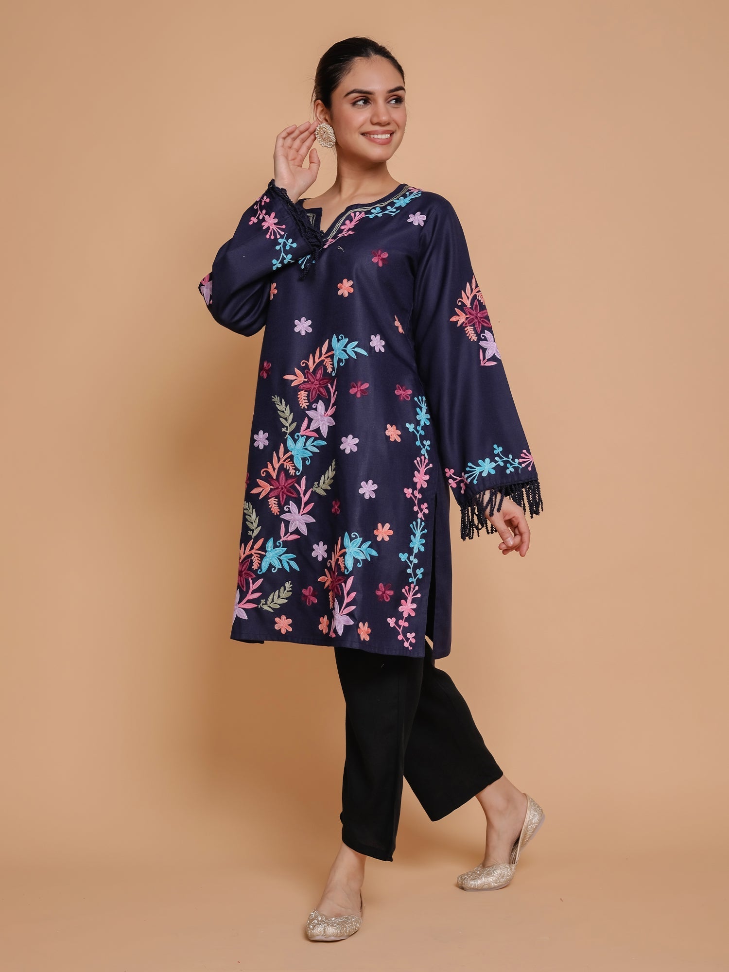 Falak Kashmiri Long Kurta - Blue