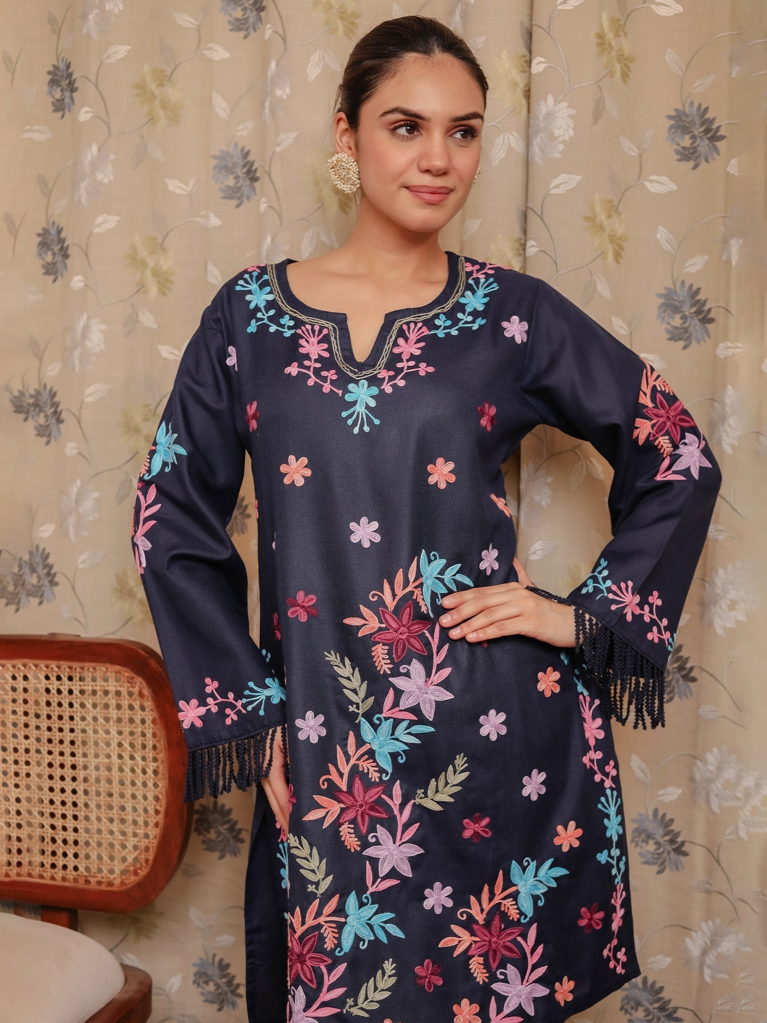 Falak Kashmiri Long Kurta - Blue