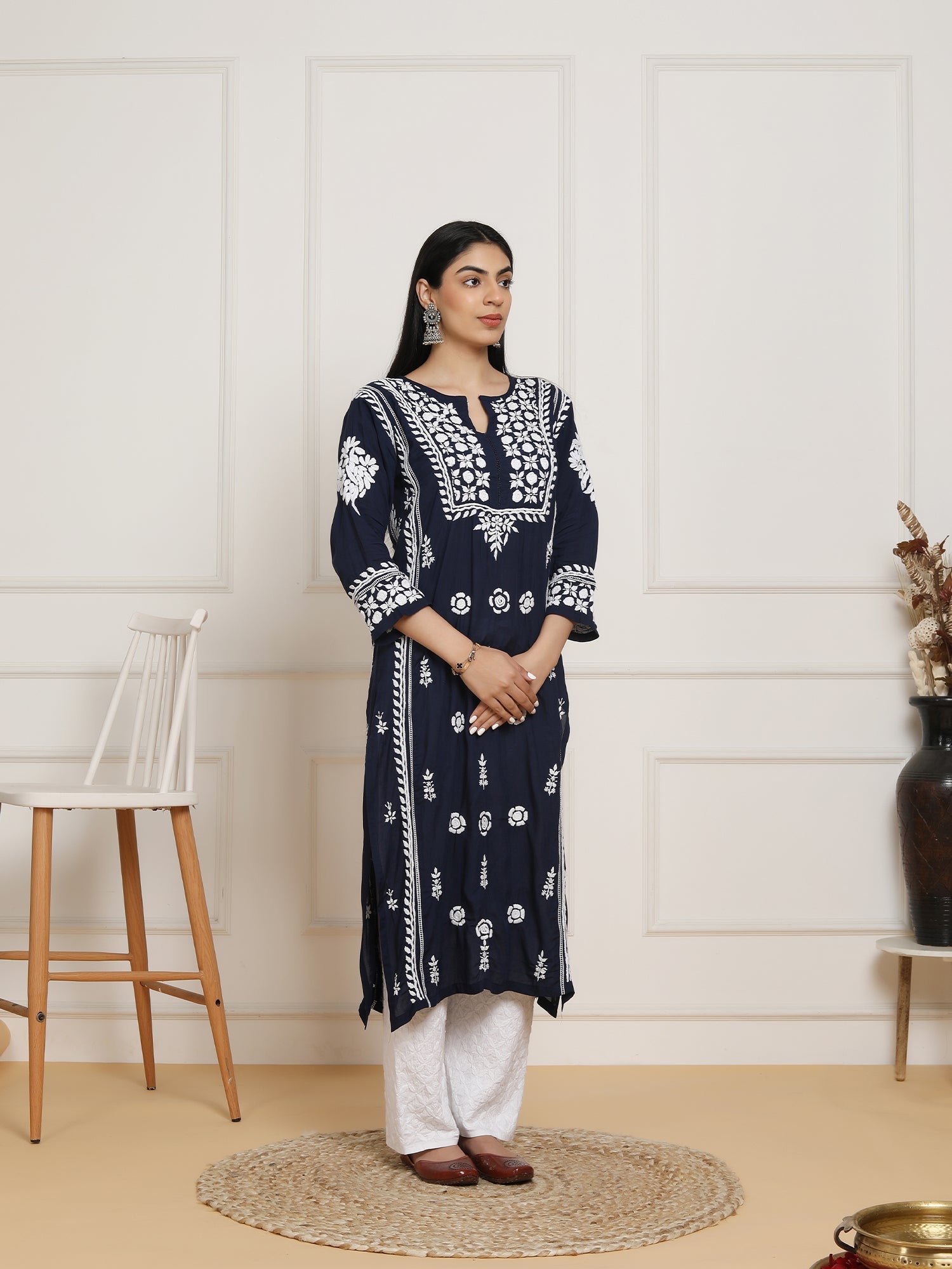 Saba Chikankari kurta in modal cotton - Navy Blue