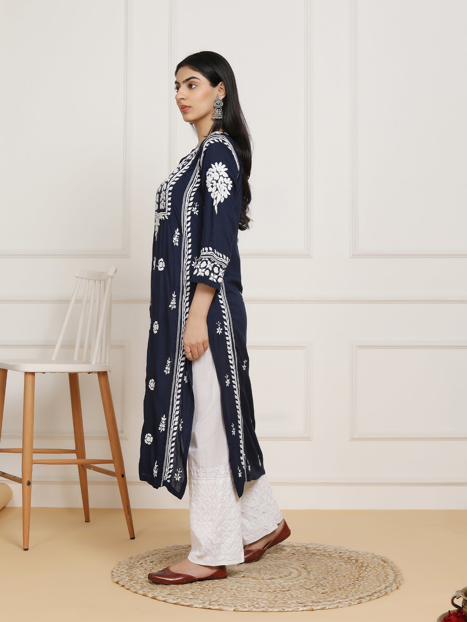 Saba Chikankari kurta in modal cotton - Navy Blue