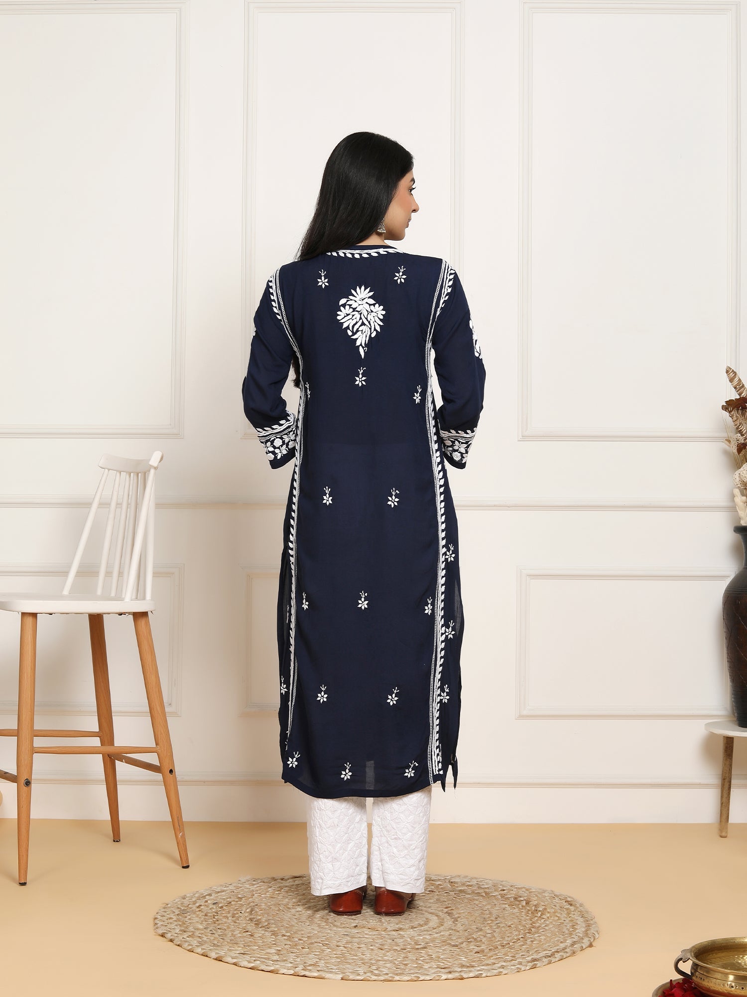Saba Chikankari kurta in modal cotton - Navy Blue