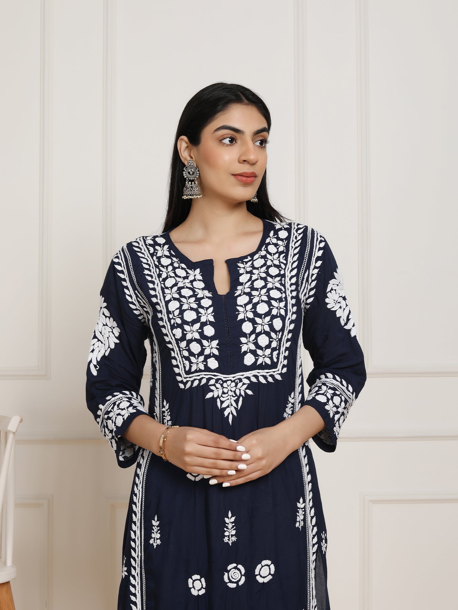 Saba Chikankari kurta in modal cotton - Navy Blue