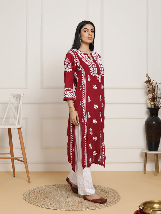Saba Chikankari  kurta in modal cotton - Maroon