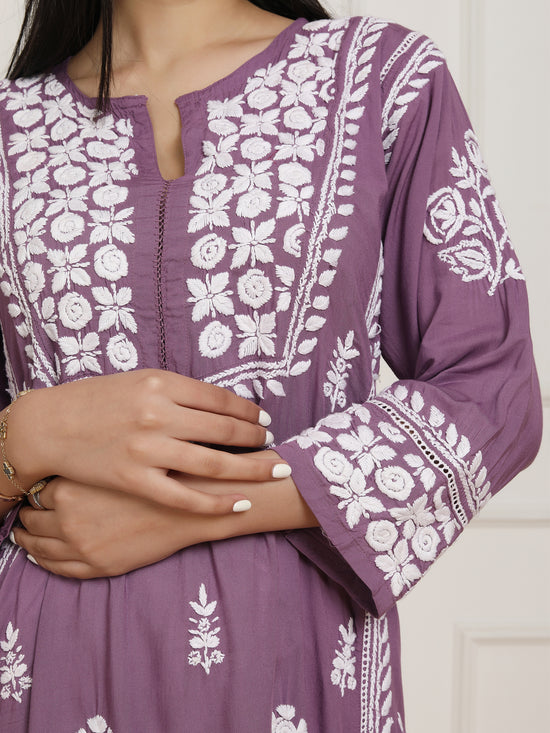 Saba Chikankari  kurta in modal cotton - Purple