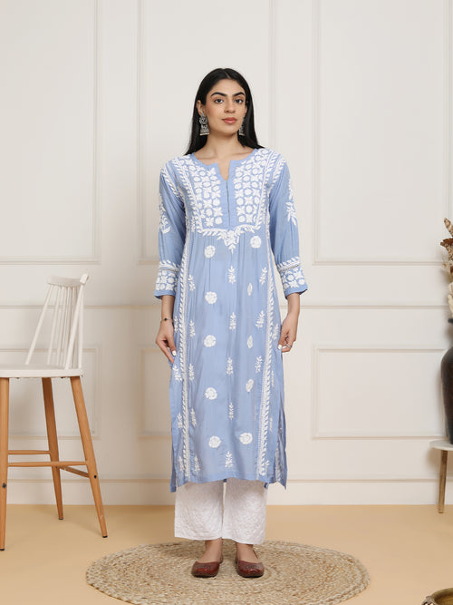 Fizaa Chikankari  kurta in modal cotton - Sky Blue