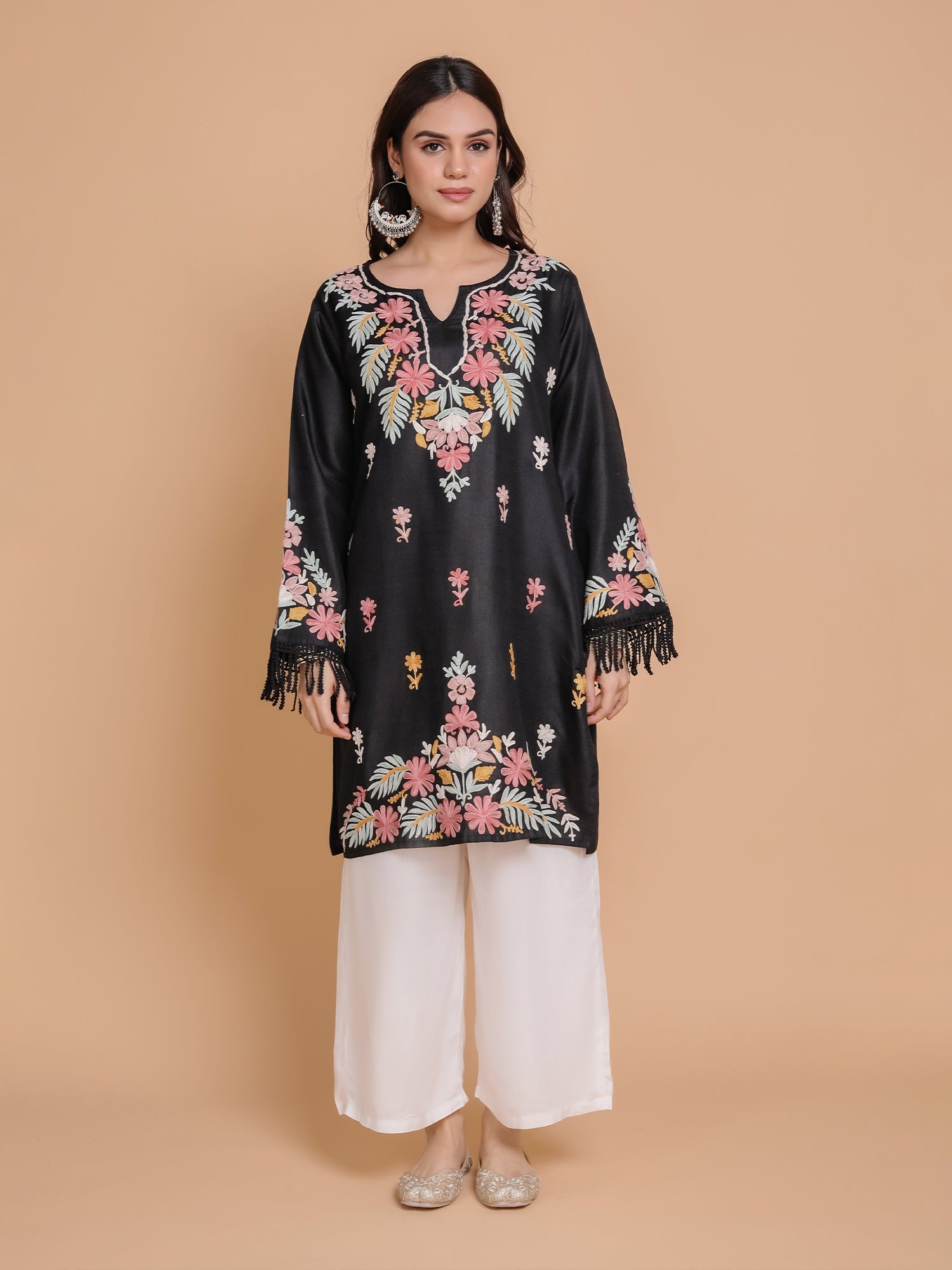 Falak Kashmiri Long Kurta - Black