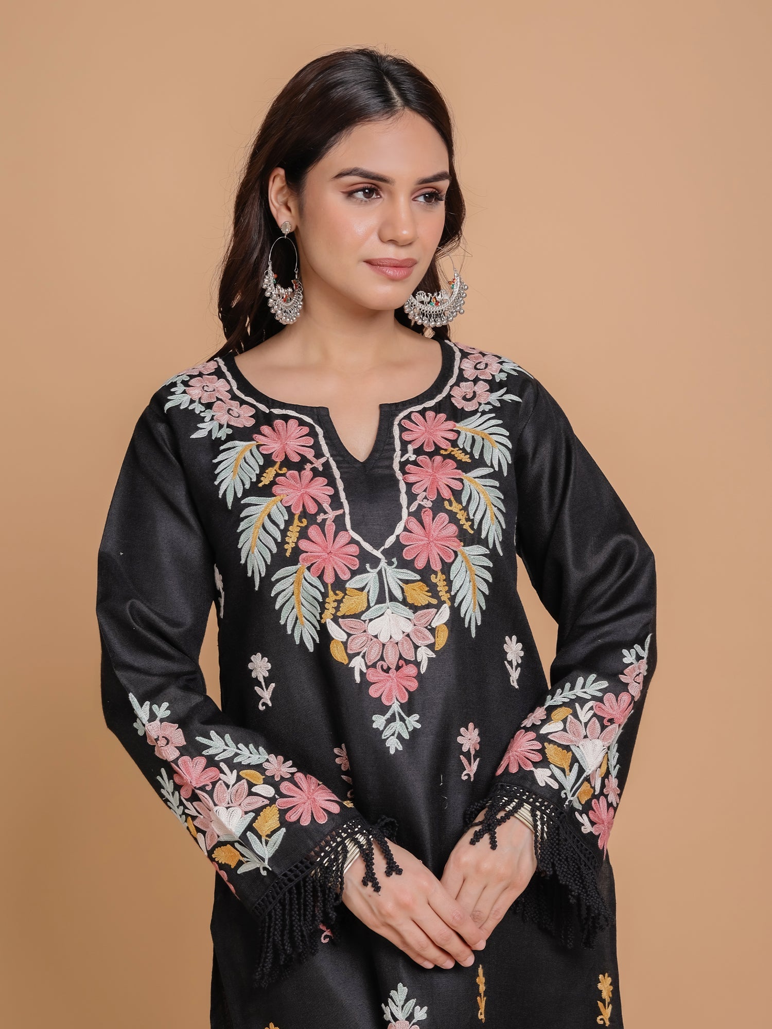 Falak Kashmiri Long Kurta - Black