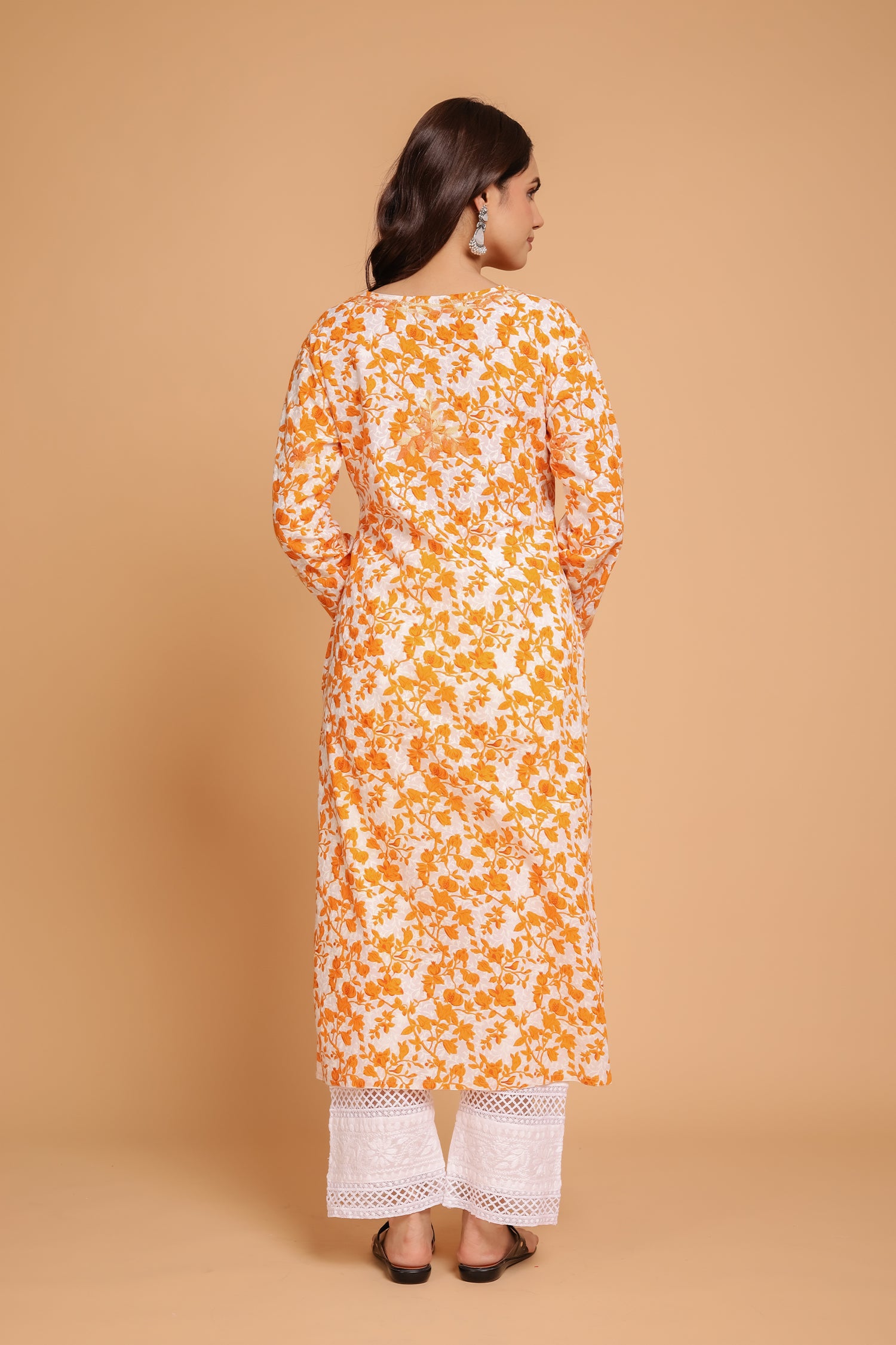 Saba Chikankari Kurta in Mul cotton in Yellow Print