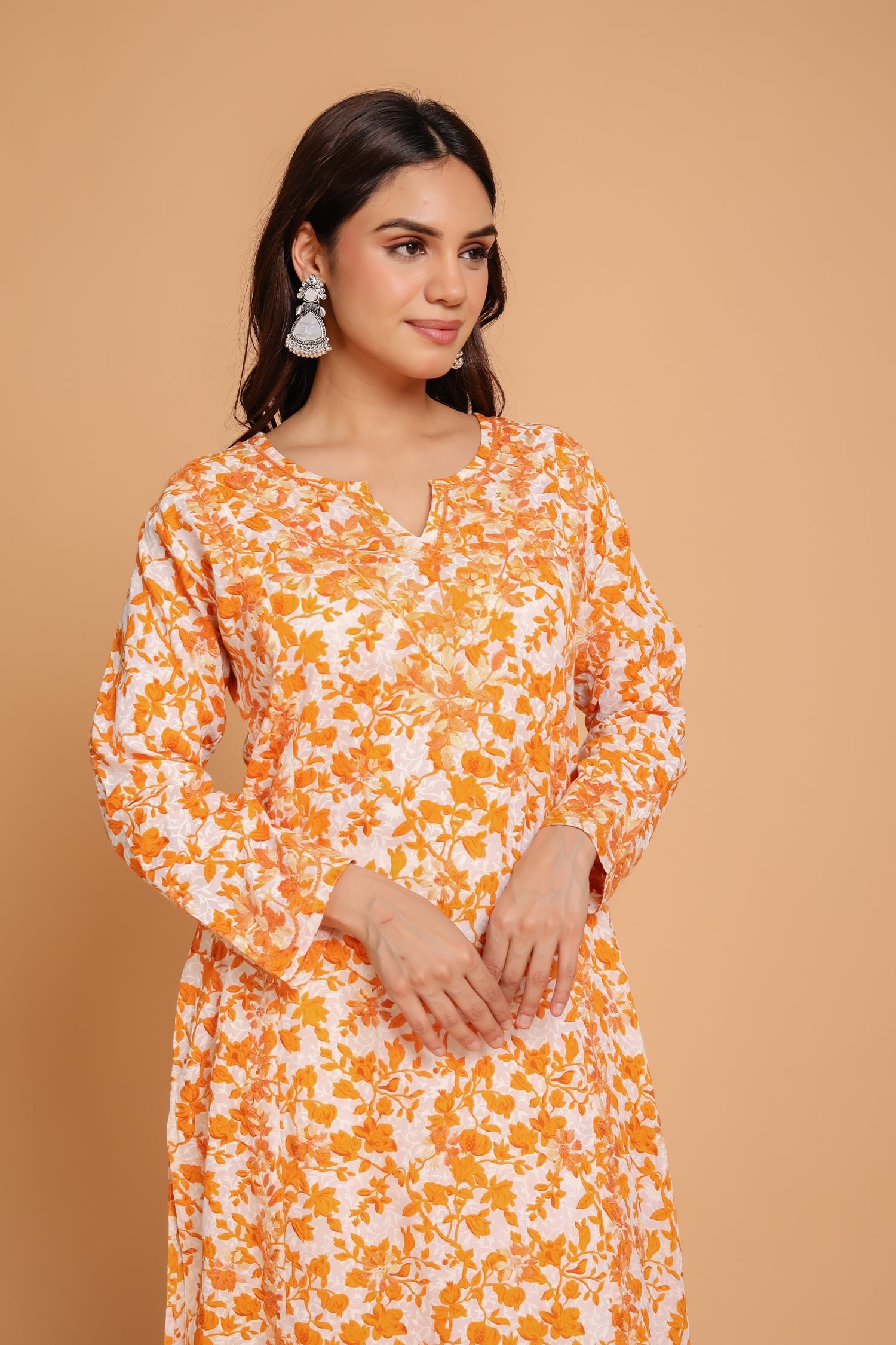 Saba Chikankari Kurta in Mul cotton in Yellow Print