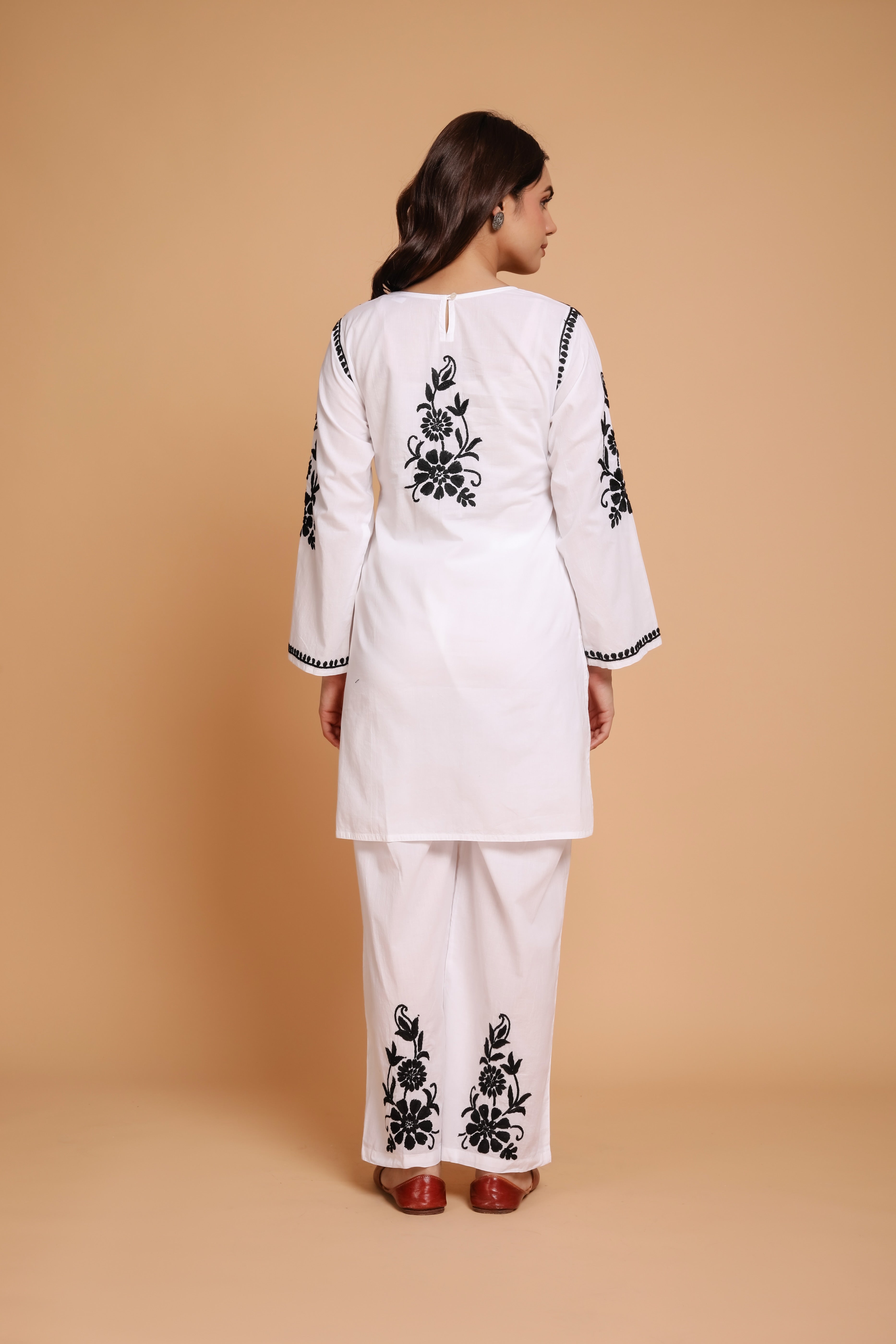Saba Chikankari Co-ord Set in Cotton Cambric - White With Black