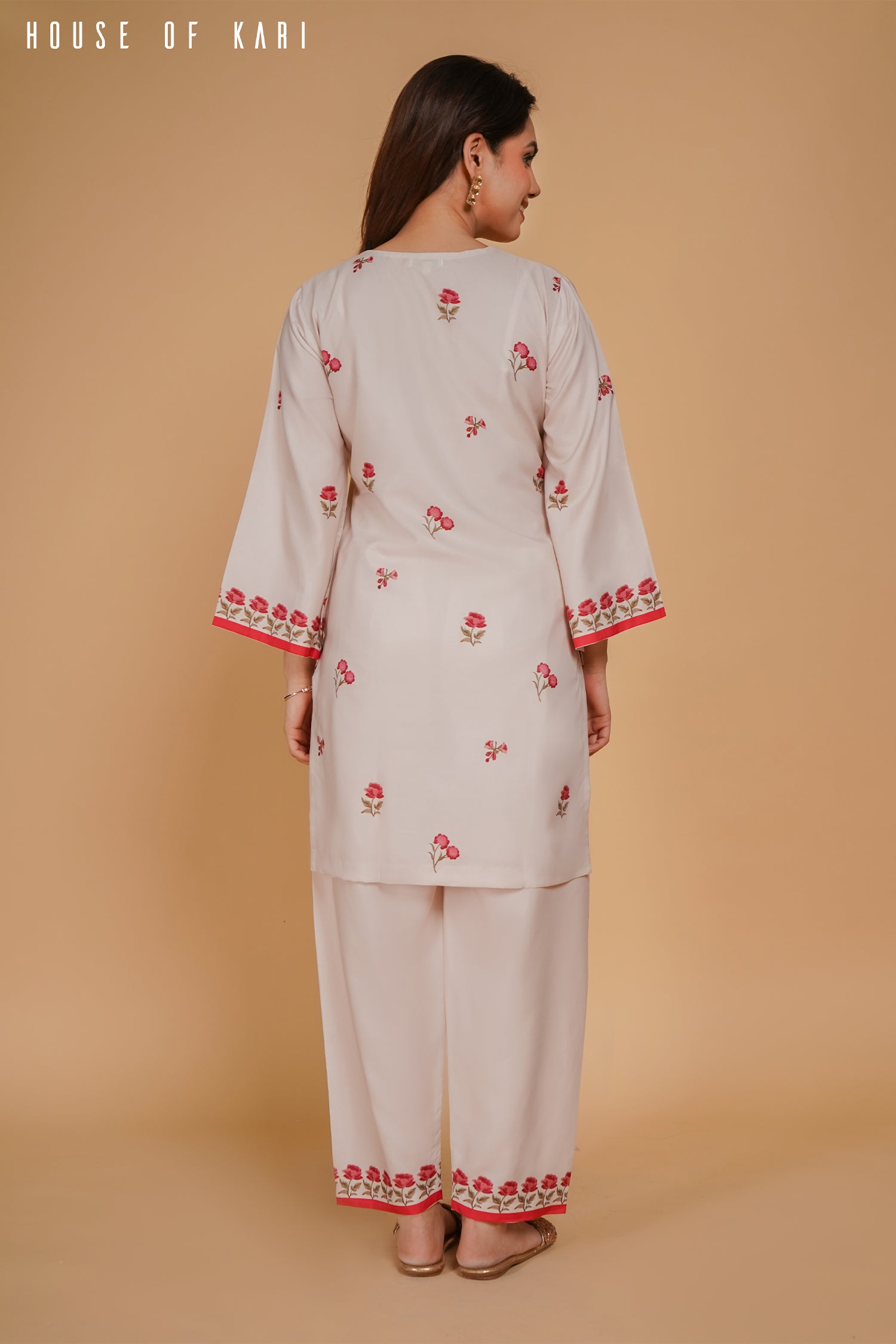 Anureet in Printkari Poly Muslin Co-ord set in Off White Red