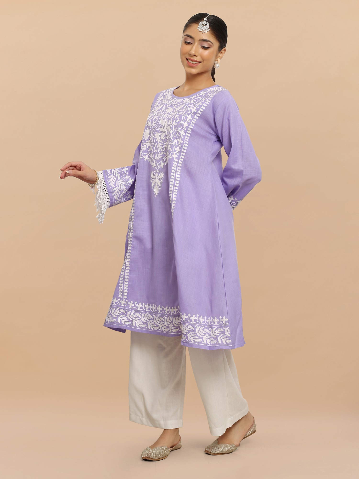 Falak Kashmiri Long Kurta - Lavender