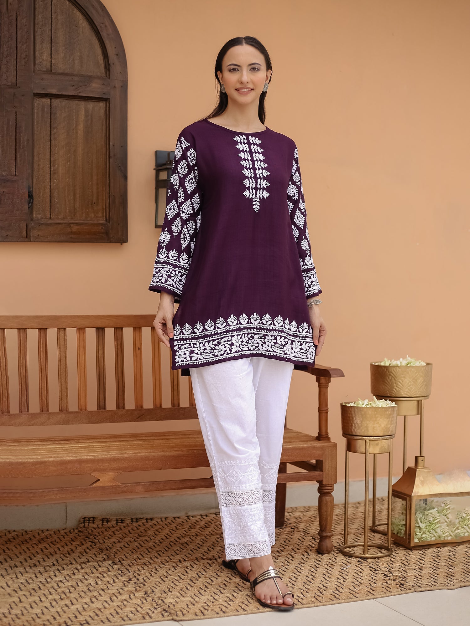 Saba Chikankari Short kurta in Modal Silk - Purple