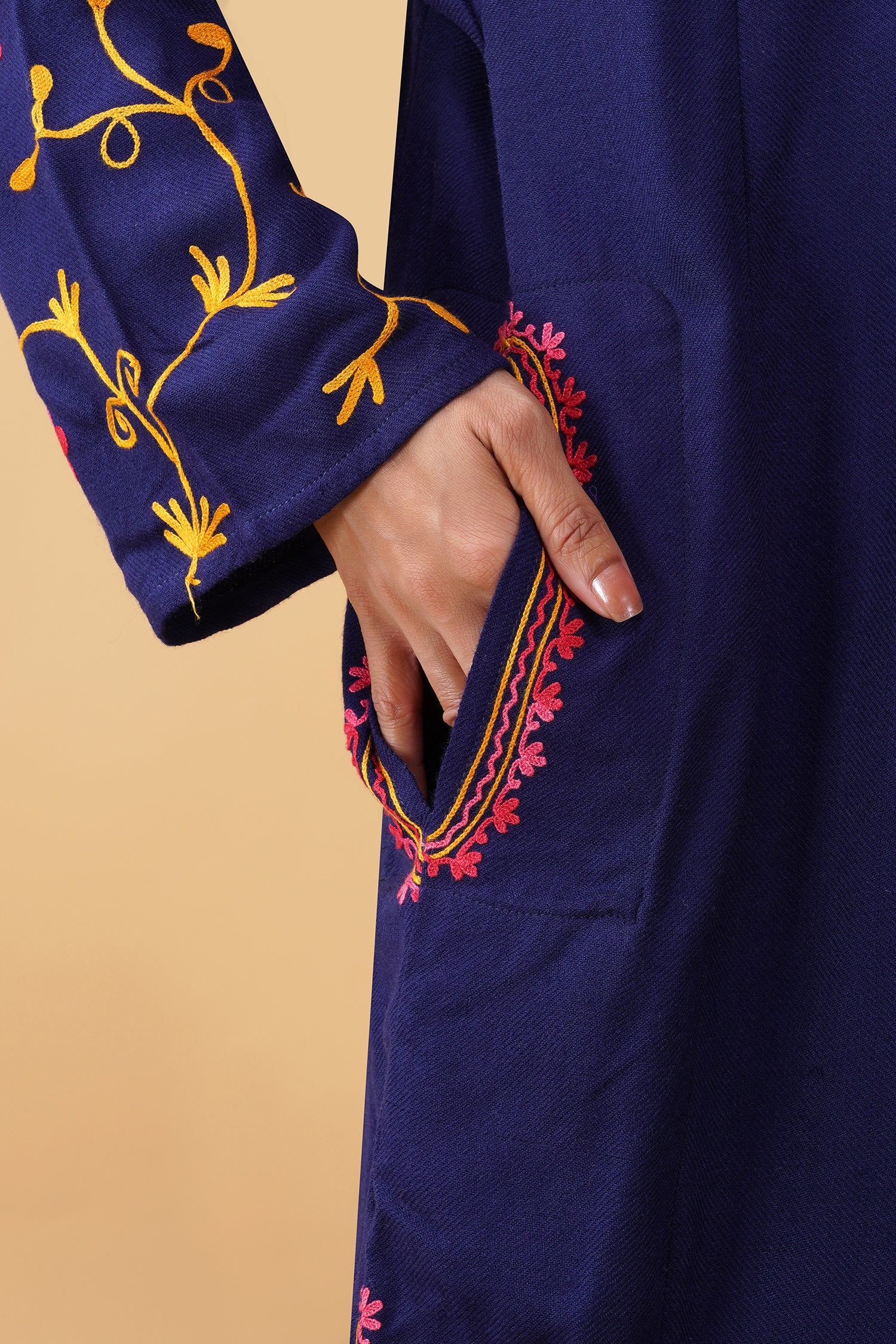 Woolen Phiran in Kashmiri Aari Embroidery - Blue