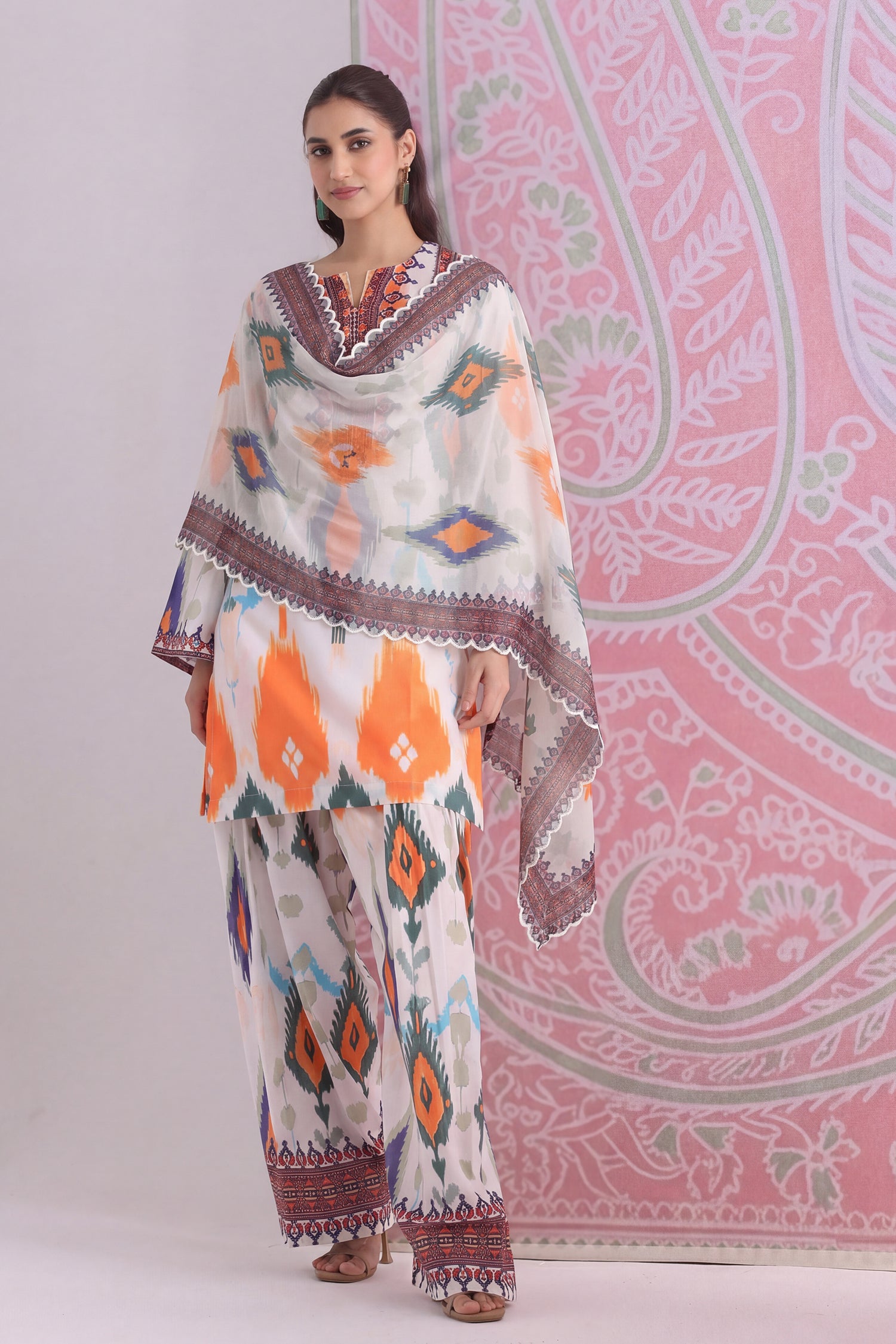 Printed Organza Dupatta in Grey