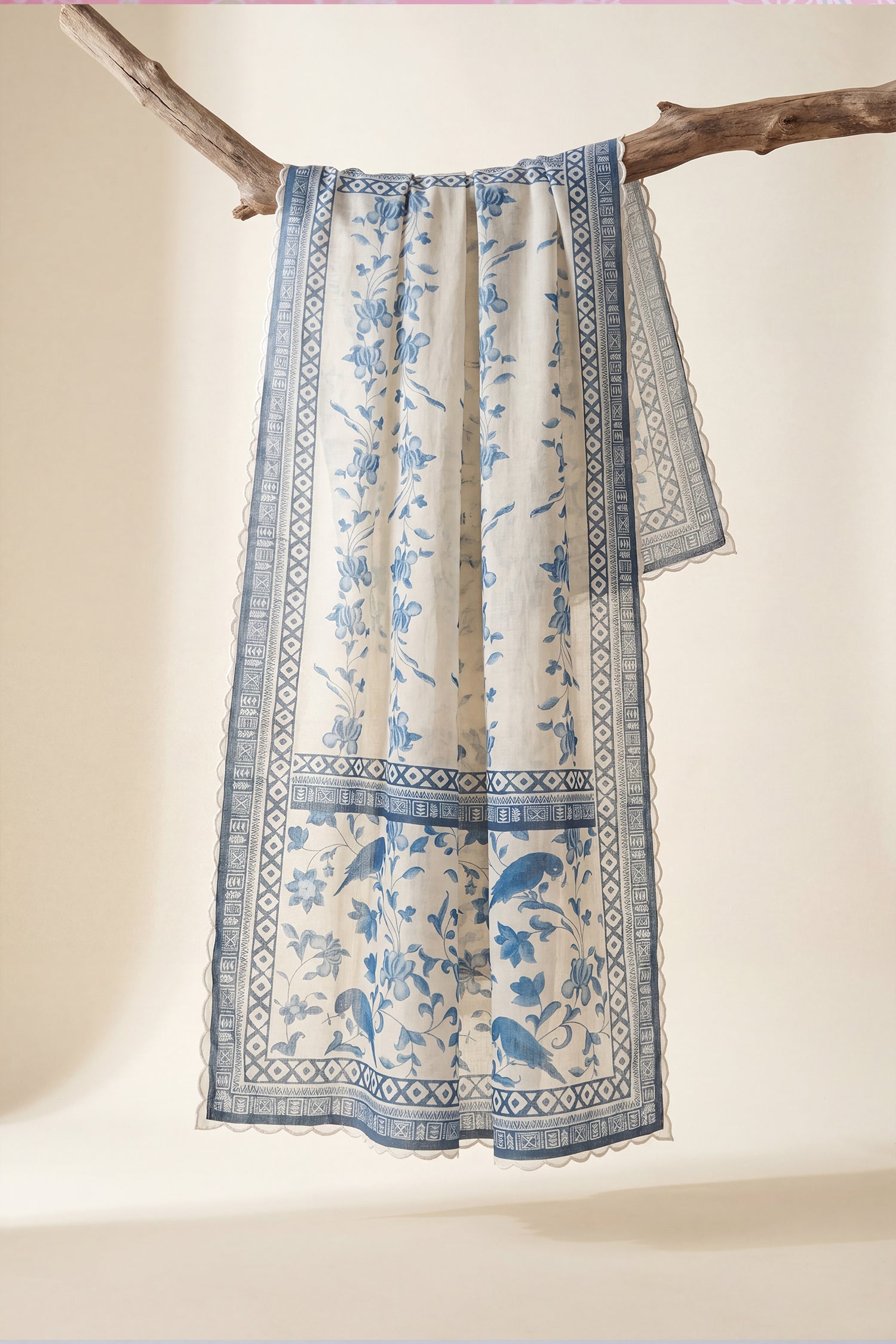 Printed Organza Dupatta in Off white with blue