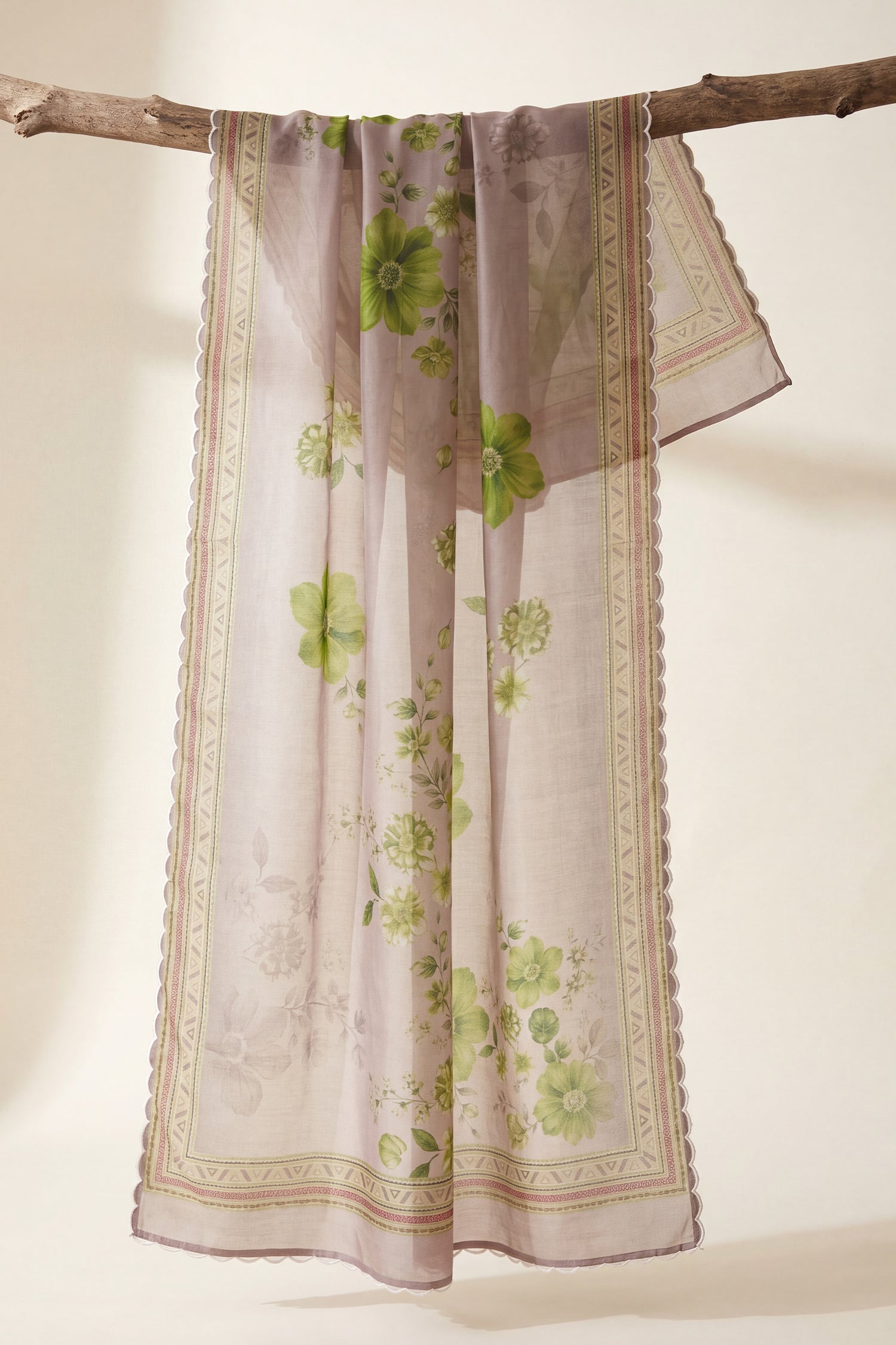 Printed Organza Dupatta in Ivory