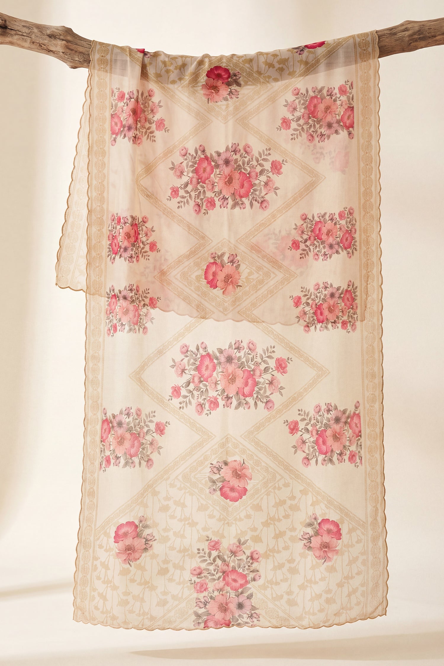 Printed Organza Dupatta in Beige