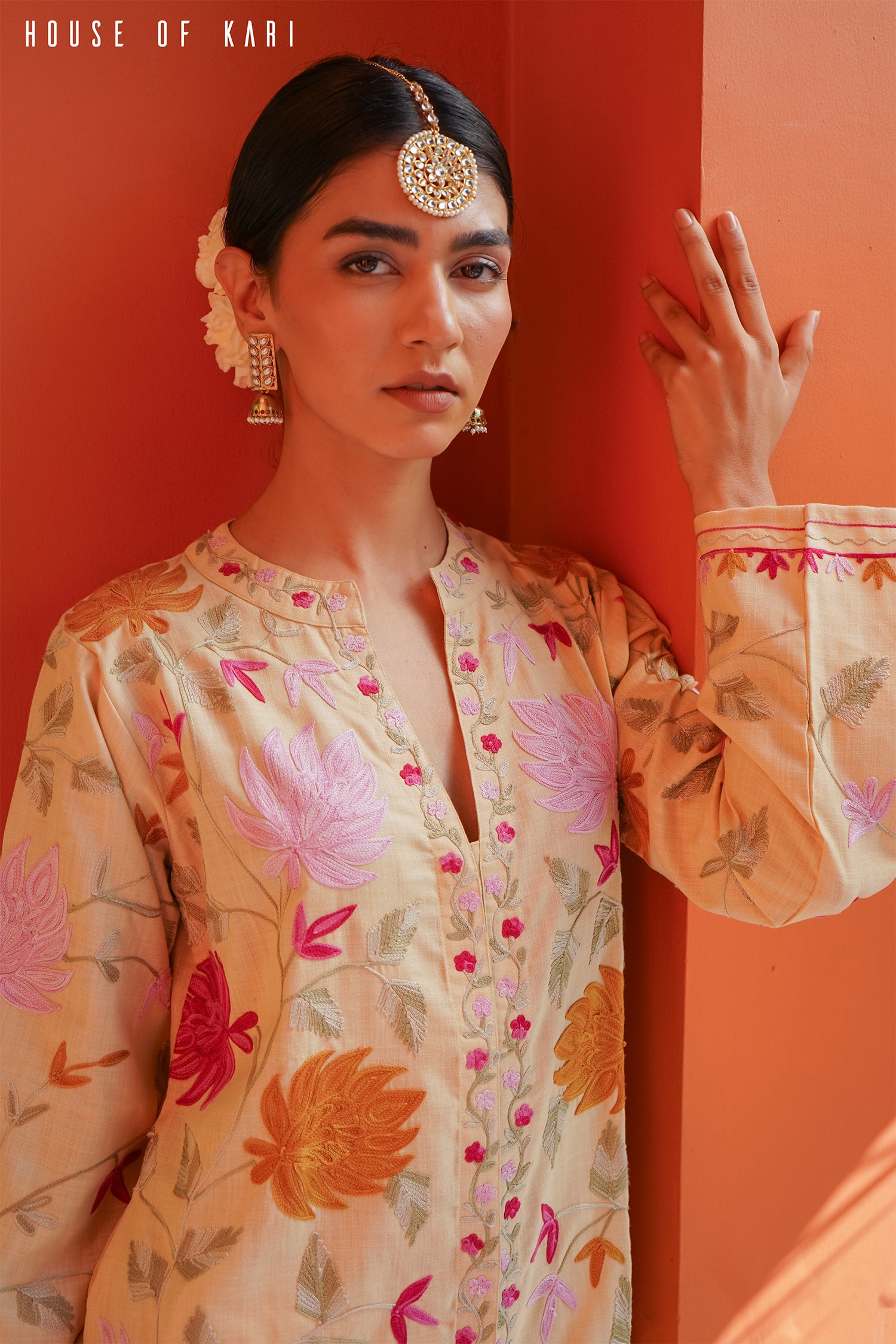 Kashmiri Aari Work Cotton Kurta Jacket – Beige