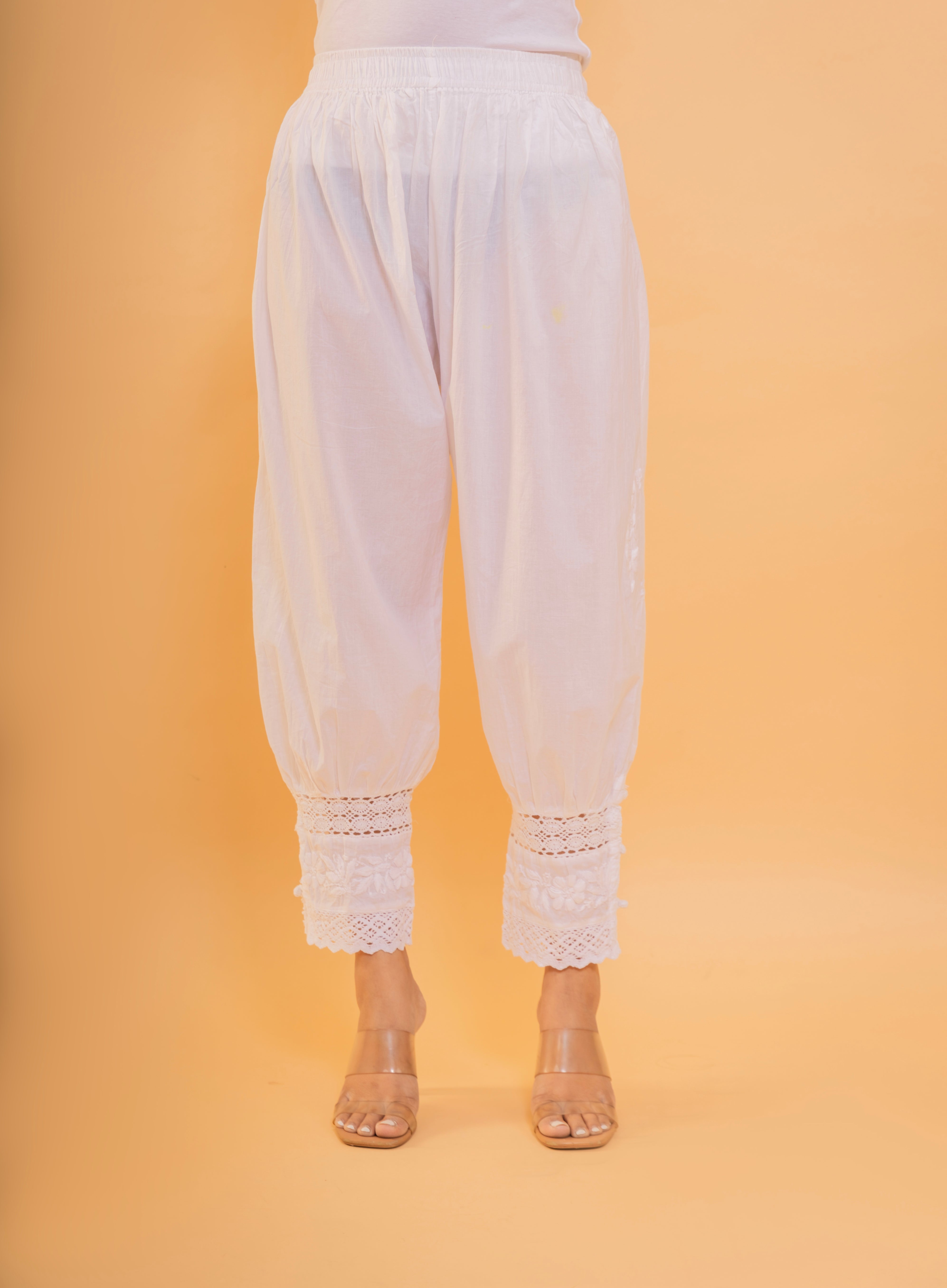 Fizaa Chikankari Cotton Afgani Pants White