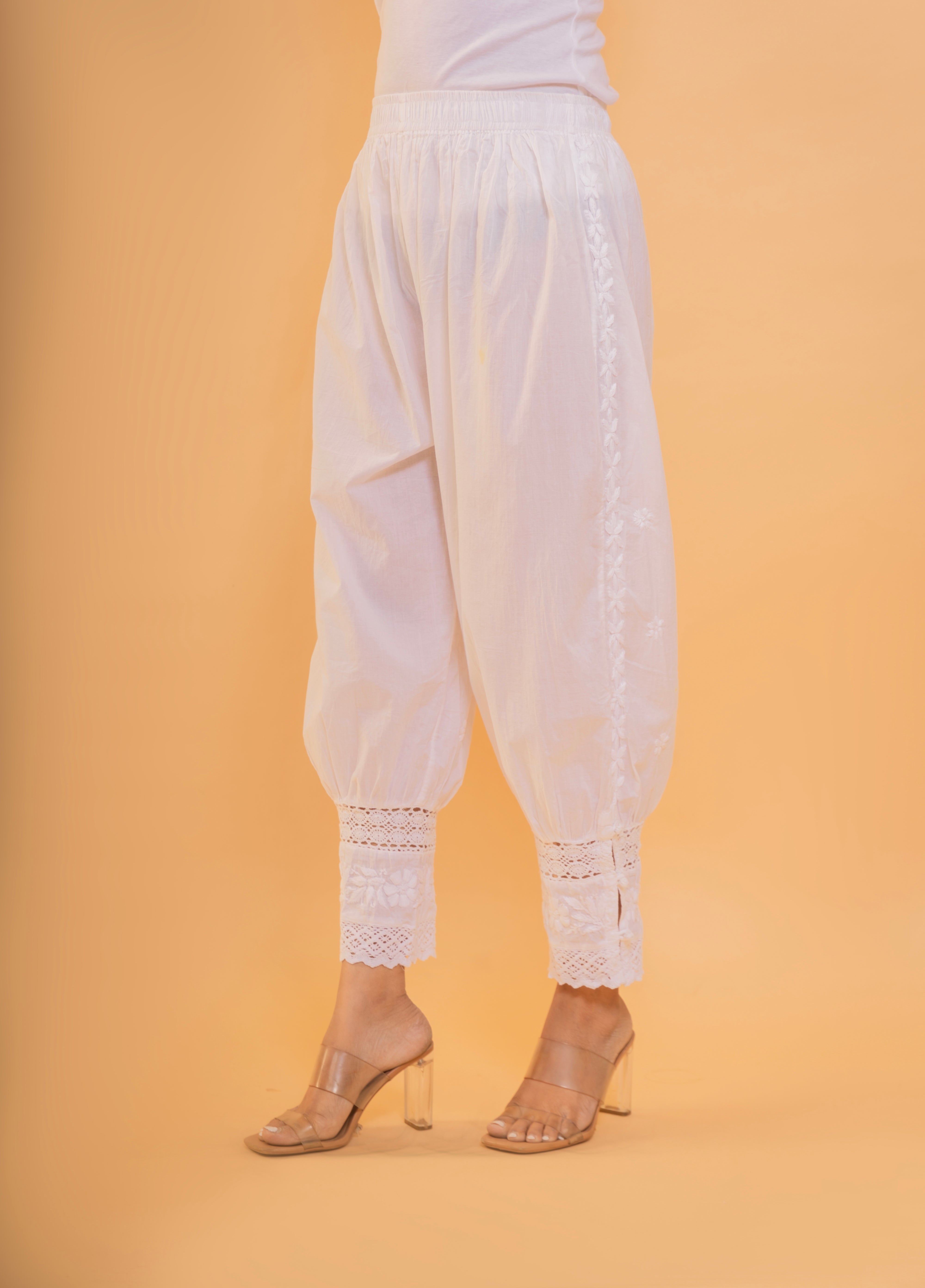 Fizaa Chikankari Cotton Afgani Pants White