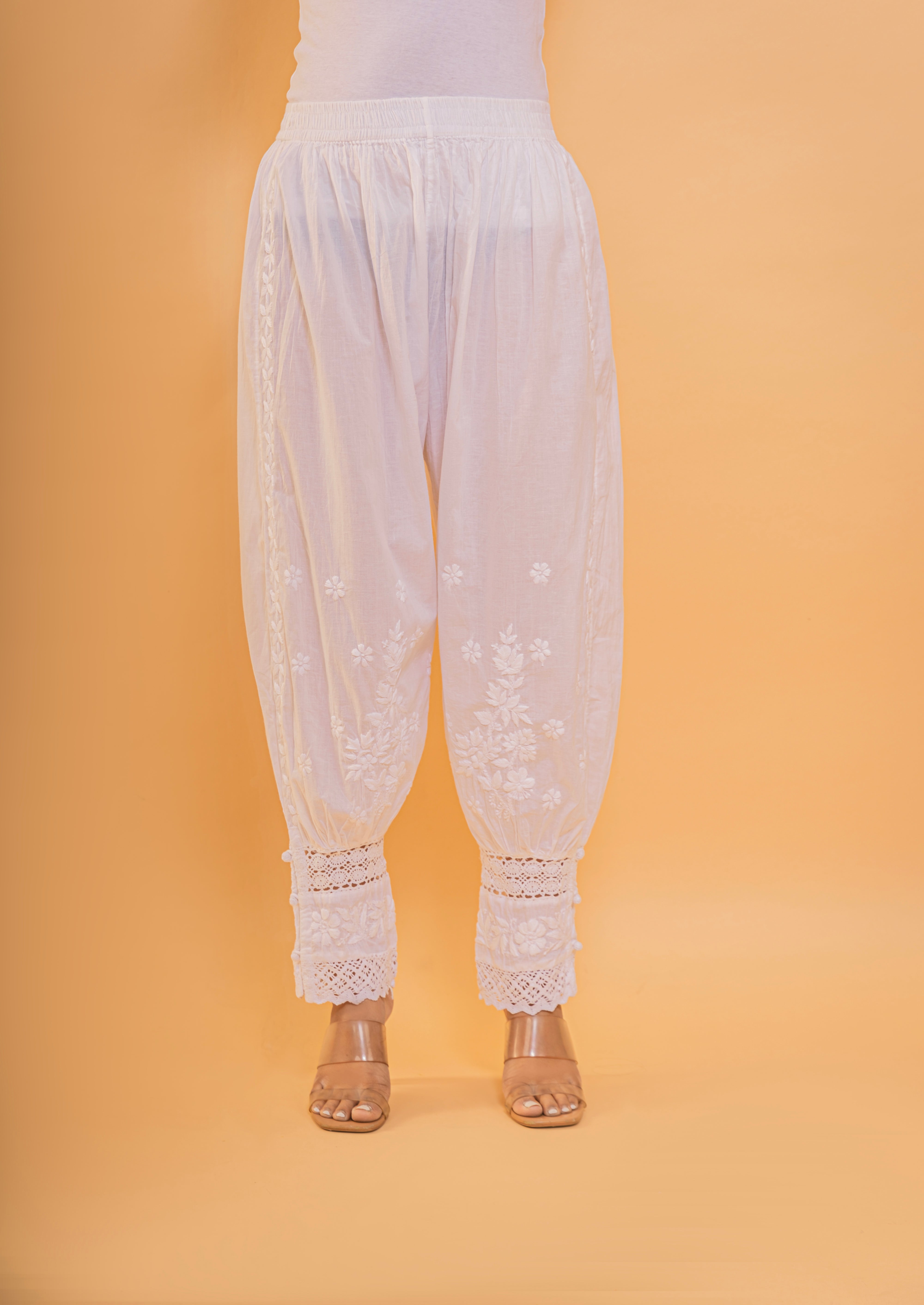Fizaa Chikankari Cotton Afgani Pants White